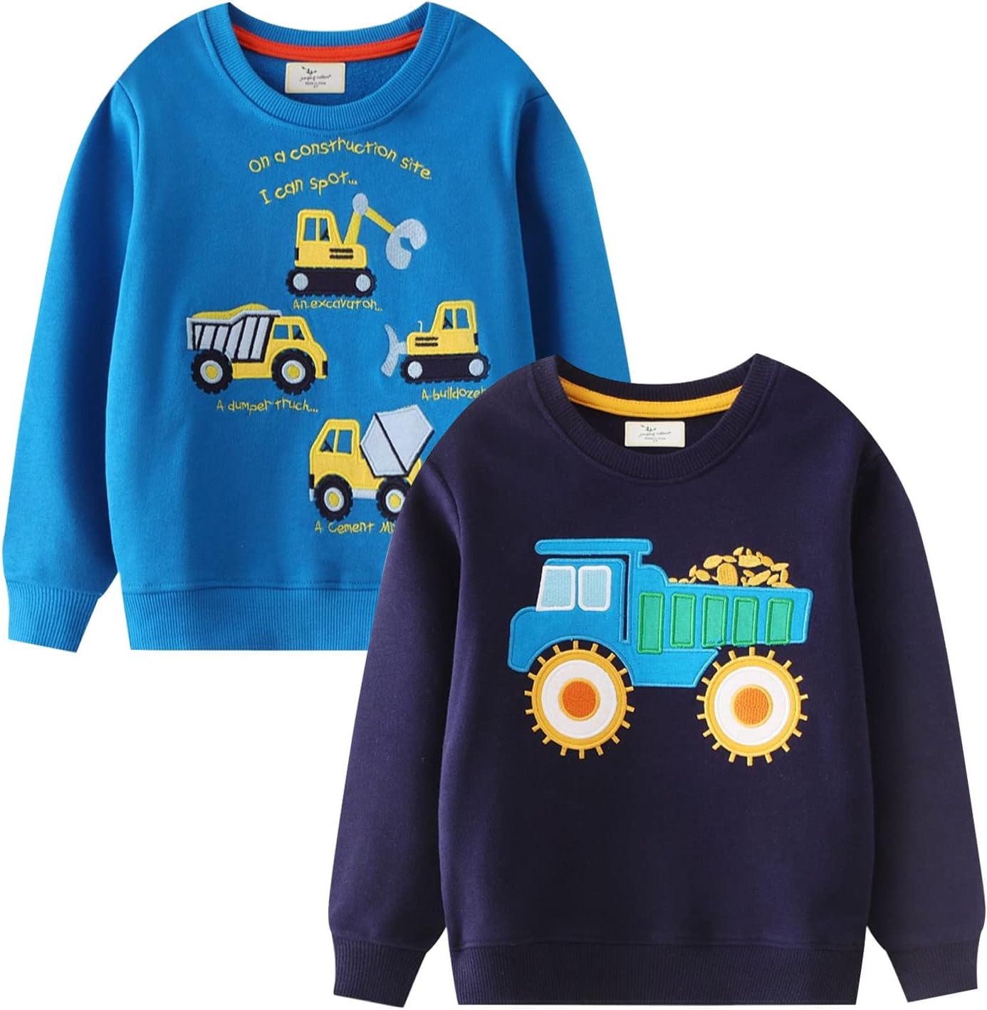 LOKTARC 2 Pack Toddler Boys Sweatshirts Patterned Long Sleeve Pullover Crewneck Tops Shirts