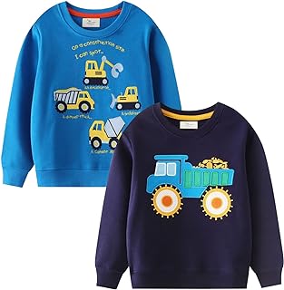 2 Pack Toddler Boys Sweatshirts Patterned Long Sleeve Pullover Crewneck Tops Shirts