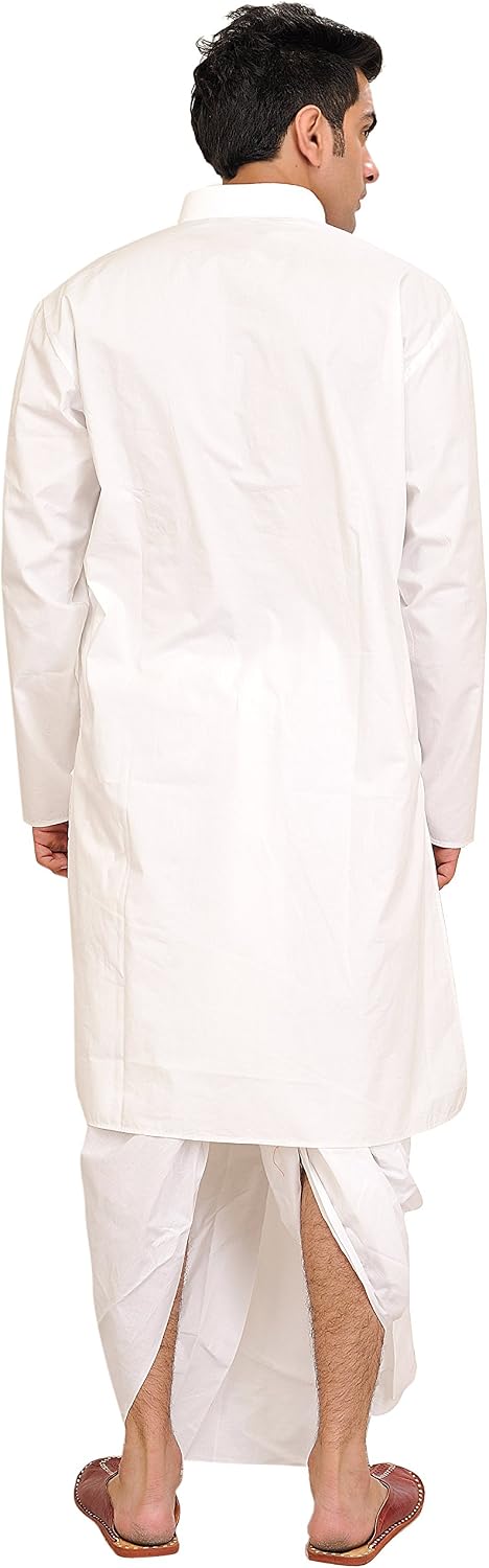 Exotic India Bright-White Plain Dhoti Kurta Set