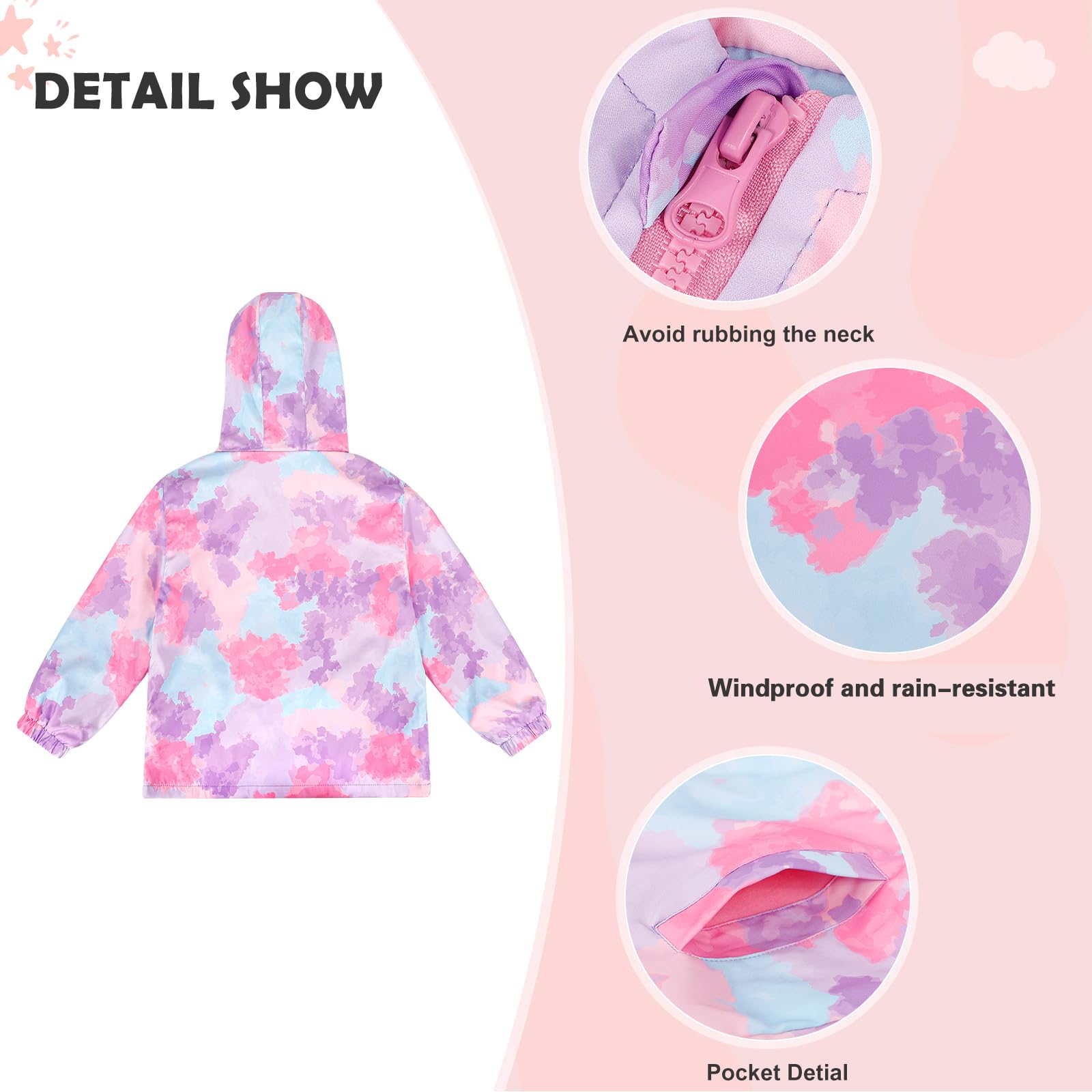 LACOFIA Veste Imperméable Enfant Filles avec Doublure Polaire Veste Chaud Coupe Vent à Capuche Blouson de Pluie Automne/Hiver pour Enfant 3~12 ans