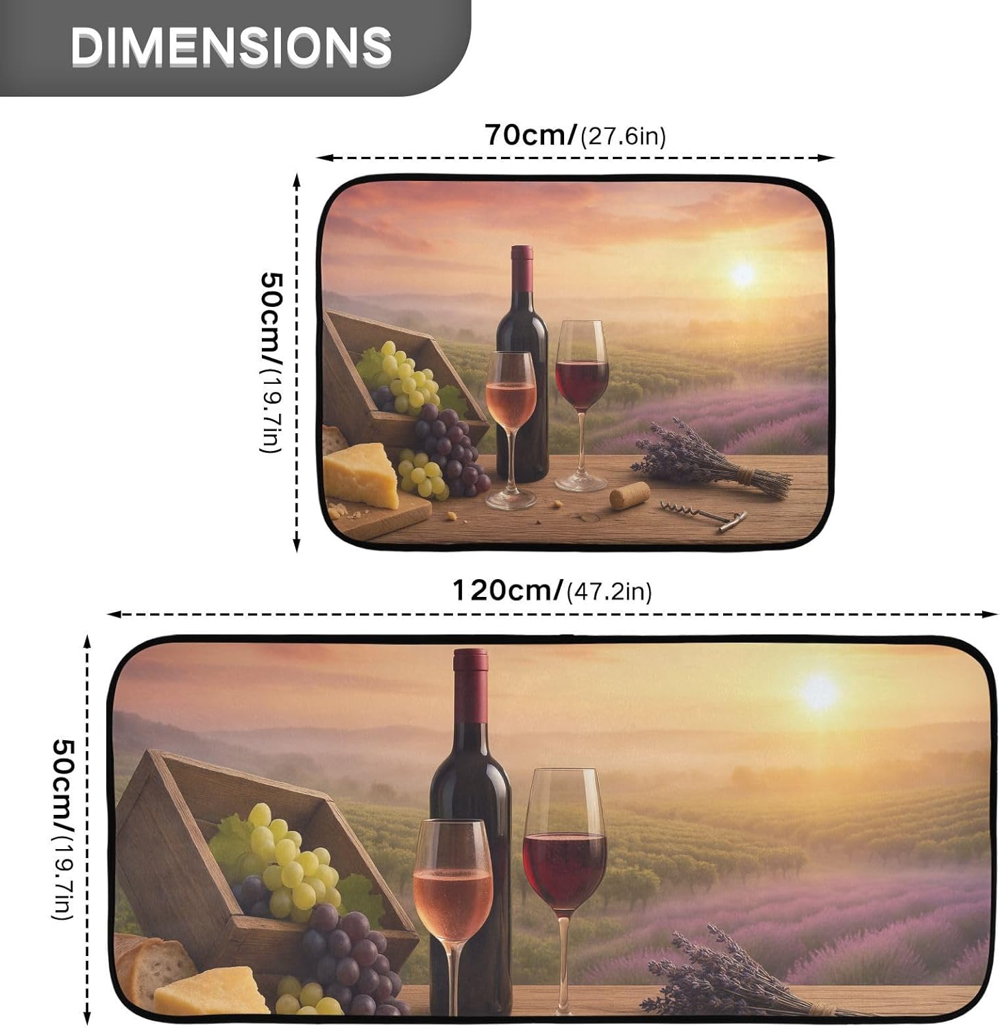 JUNZAN Glasses of Red Wine with Grapes Kitchen Rugs and Mats Set of 2 Non Slip Anti Fatigue Runner Rug for Farmhouse Laundryroom Bathroom Home Decor Floor Mat