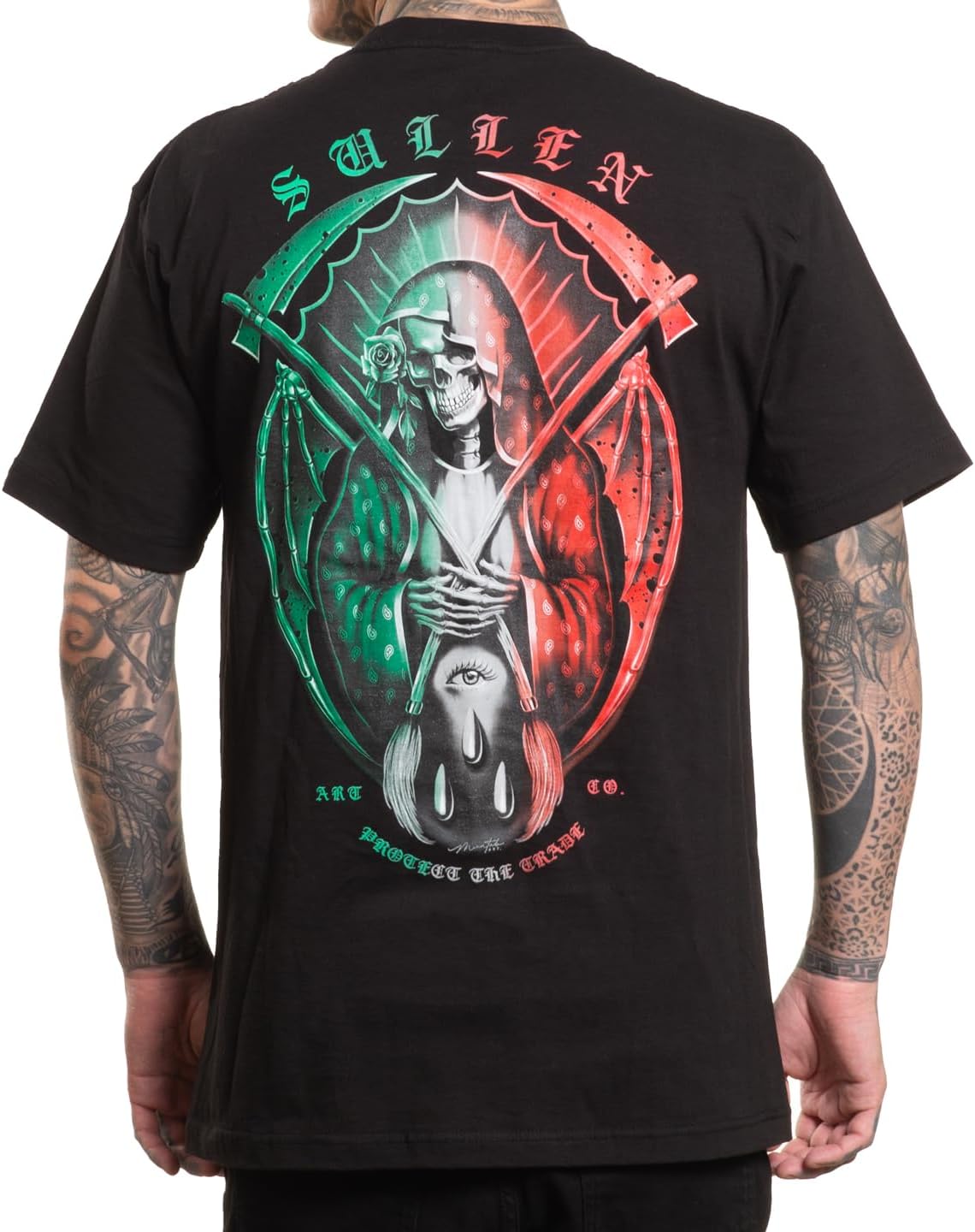 Sullen Men's De La Muerte Mex Tattoo Lifestyle Graphic Standard Day of The Dead Capsule Short Sleeve Tee Black