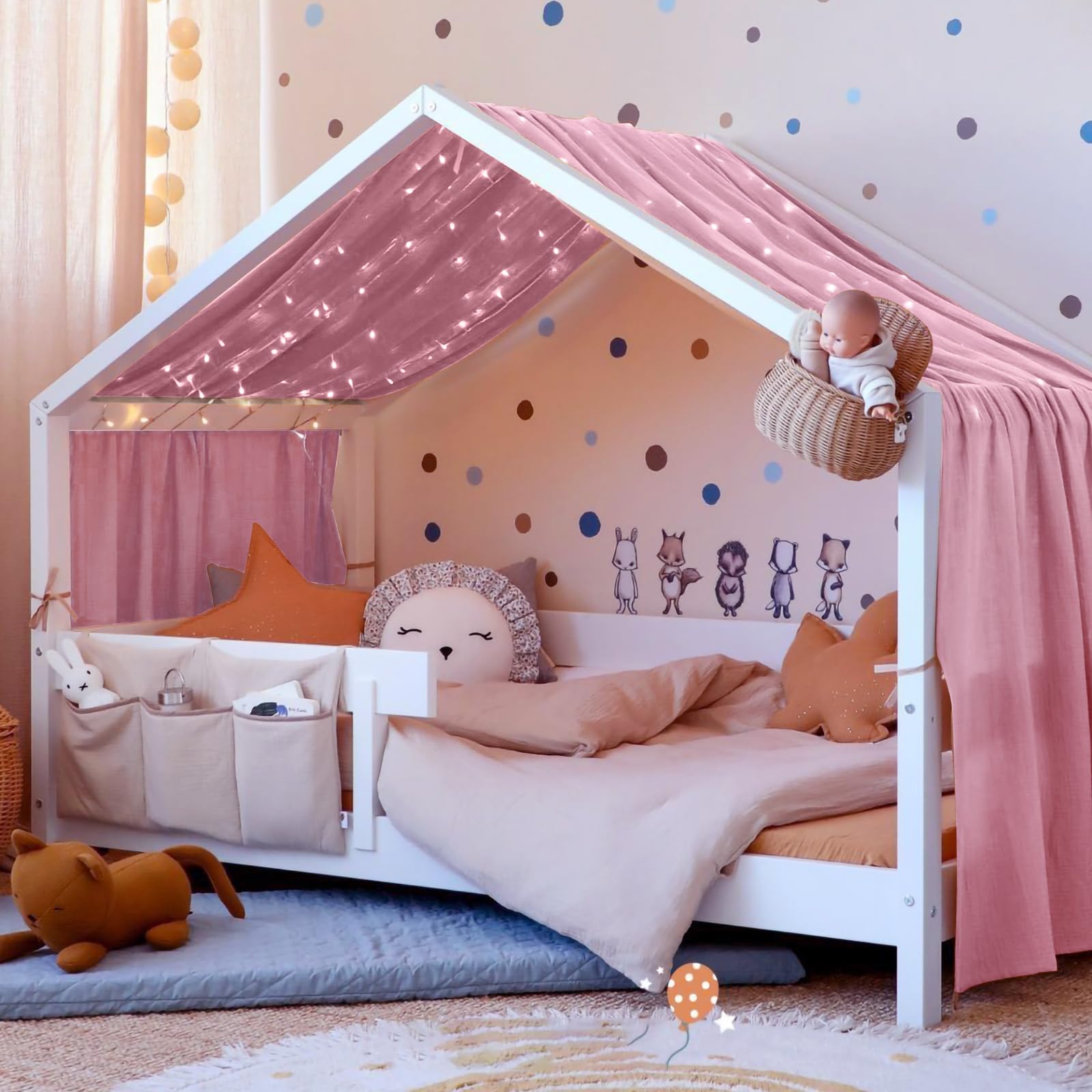 Vicloon Tenda Letto Bambini 100% Cotone, Tenda Letto Montessori per Letto Bambini, Baldacchini in Tessuto, Tenda da Letto per la casa in Mussola, 135 x 360 cm, Rosa Scuro