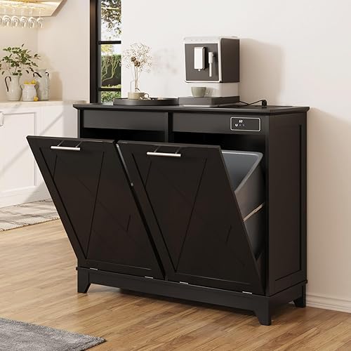 Halitaa Armario de basura de doble inclinación, gabinete de basura de reciclaje de 10 galones con iones negativos y función desodorizante, para