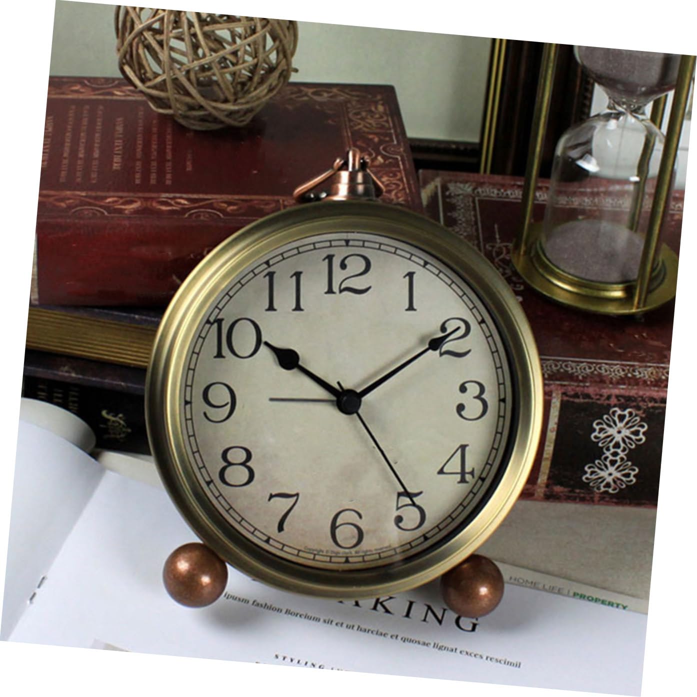 Supvox Vintage Tischuhr aus Metall und Glas Geräuschlos mit Genauer Zeitmessung im Amerikanischen Stil für Zuhause und Büro ohne Batterie