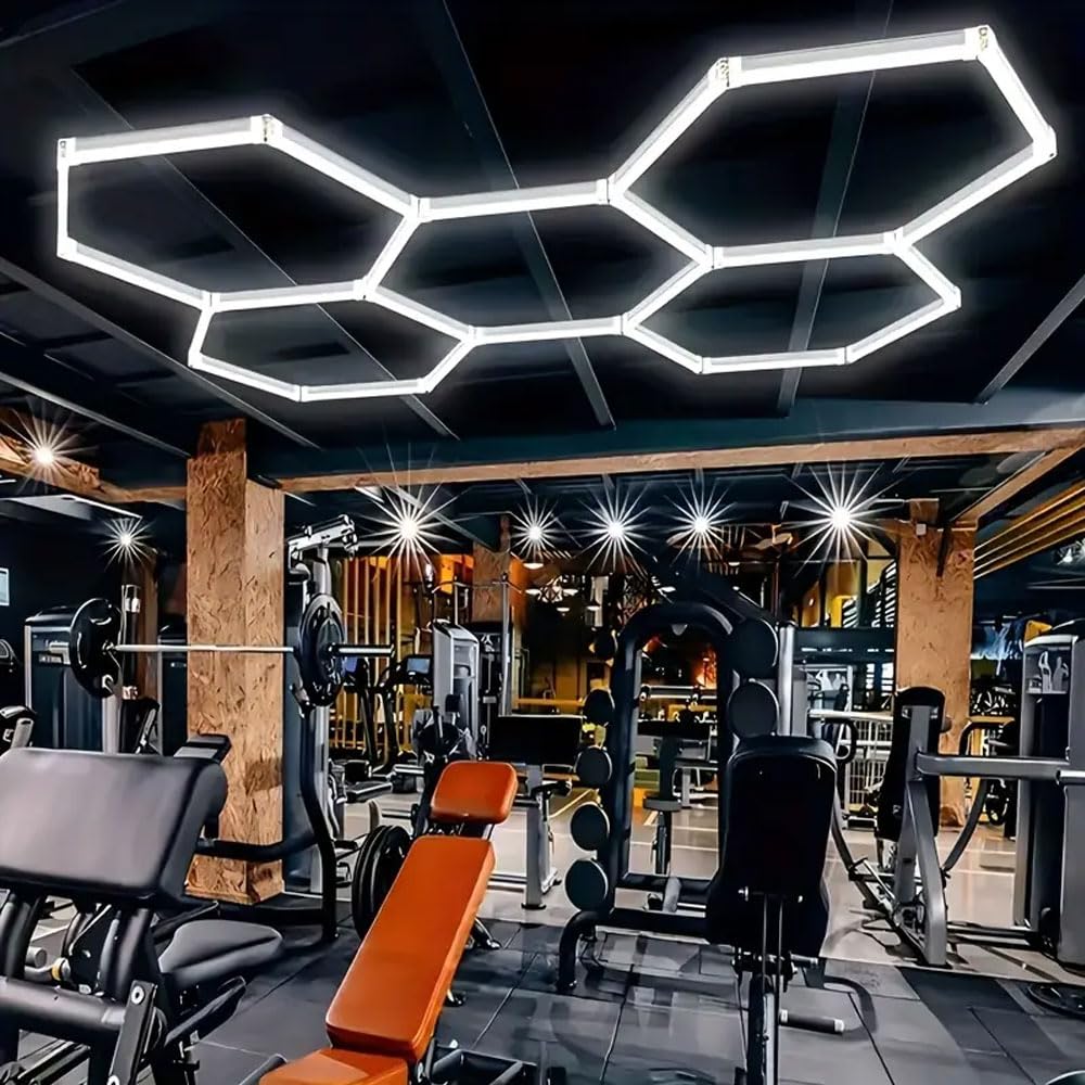 Superhelle Sechseckige LED Garage Deckenleuchte 23040 Lumen - Energiesparend für Keller, Lagerraum, Büro & Garage - Einfache Montage, IP44 Wasserschutz (5PCS Hex)