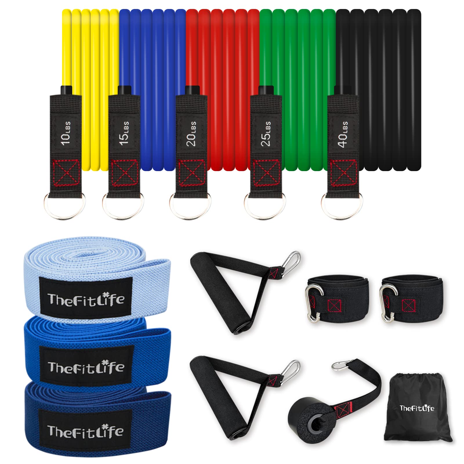 TheFitLifeResistance Exercise Bands Set (110lbs) with Handles+ TheFitLife Workout Fabric Pull up Bands Set for Home Gym, Stretching