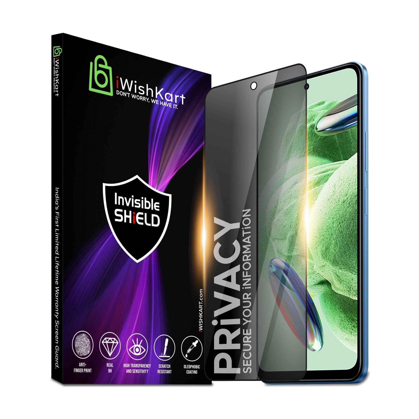 iWishKart® Tecno Pop 8Up 5G Privacy Antispy Tempered Glass screen protector guard Full Edge to Edge 9H Full Glue FHD with Easy Installation kit
