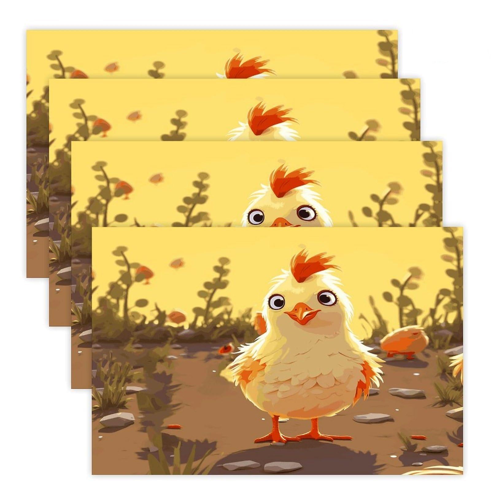 Chicken Chick Placemats Heat-Resistant Washable Place Mats Anti Slip Dining Table Place Mats Wipeable Dining Table Mats Kitchen Decoration Placemats 17.7’’×11.8’’