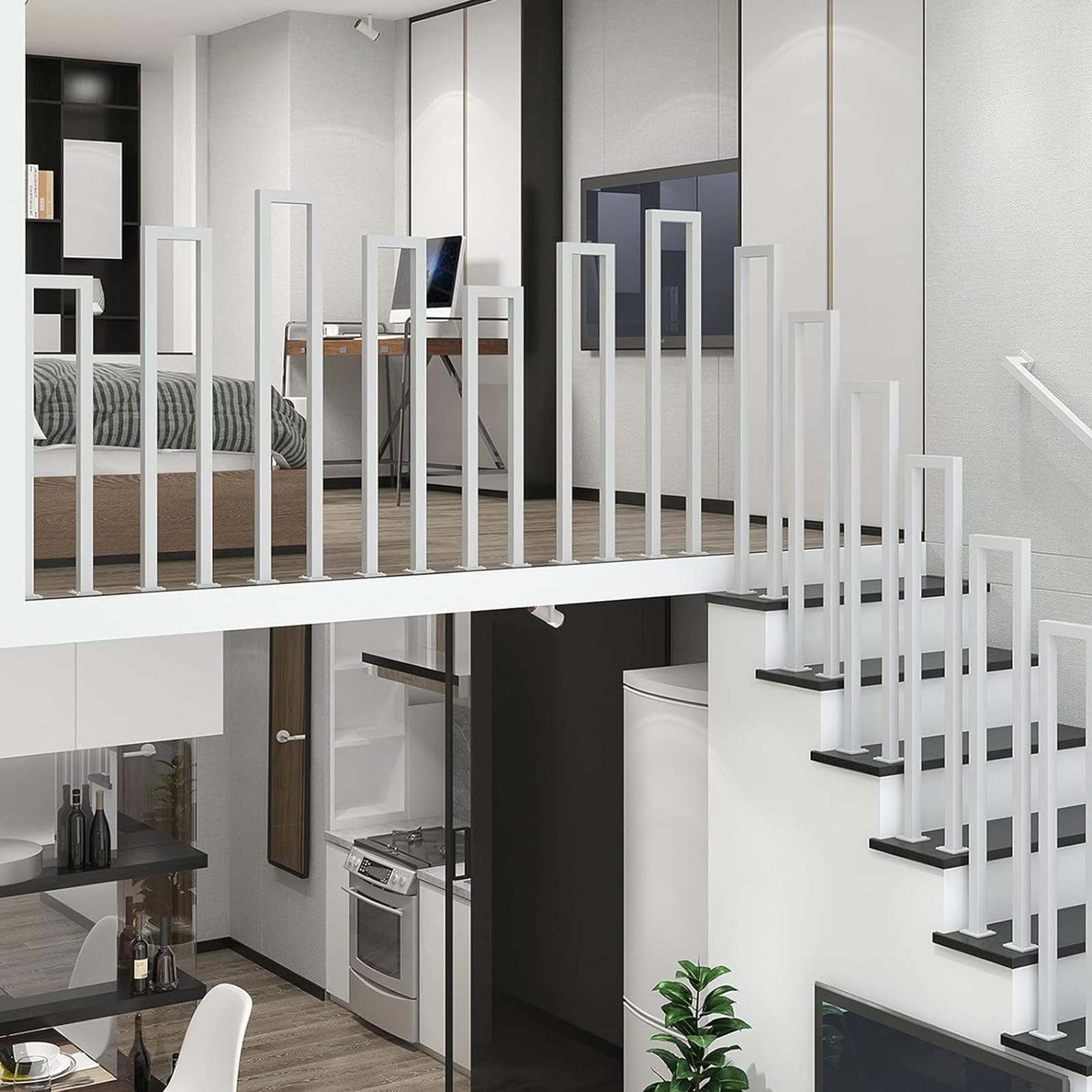 U-förmige Treppengeländer Innen, Dachboden Dekorative Handlauf Treppe, Geländer Treppe Seitliche Montage, Behinderte Rutschfeste Flurdeck Pflegeleicht Treppenhandlauf (Weiß A, 110cm)