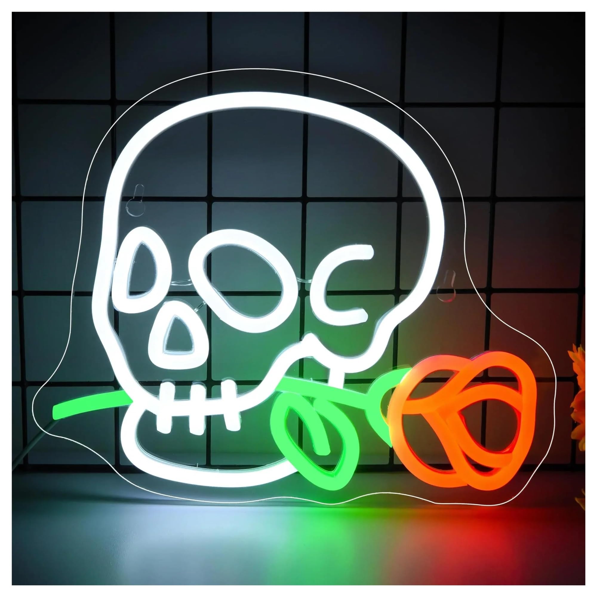 LEMST Signs Lamp Flower Skull Neon Sign Light Dimmable USB Powered for Room Bar Bedroom Party Birthday Wedding Wall Decor 27cmx23.3cm