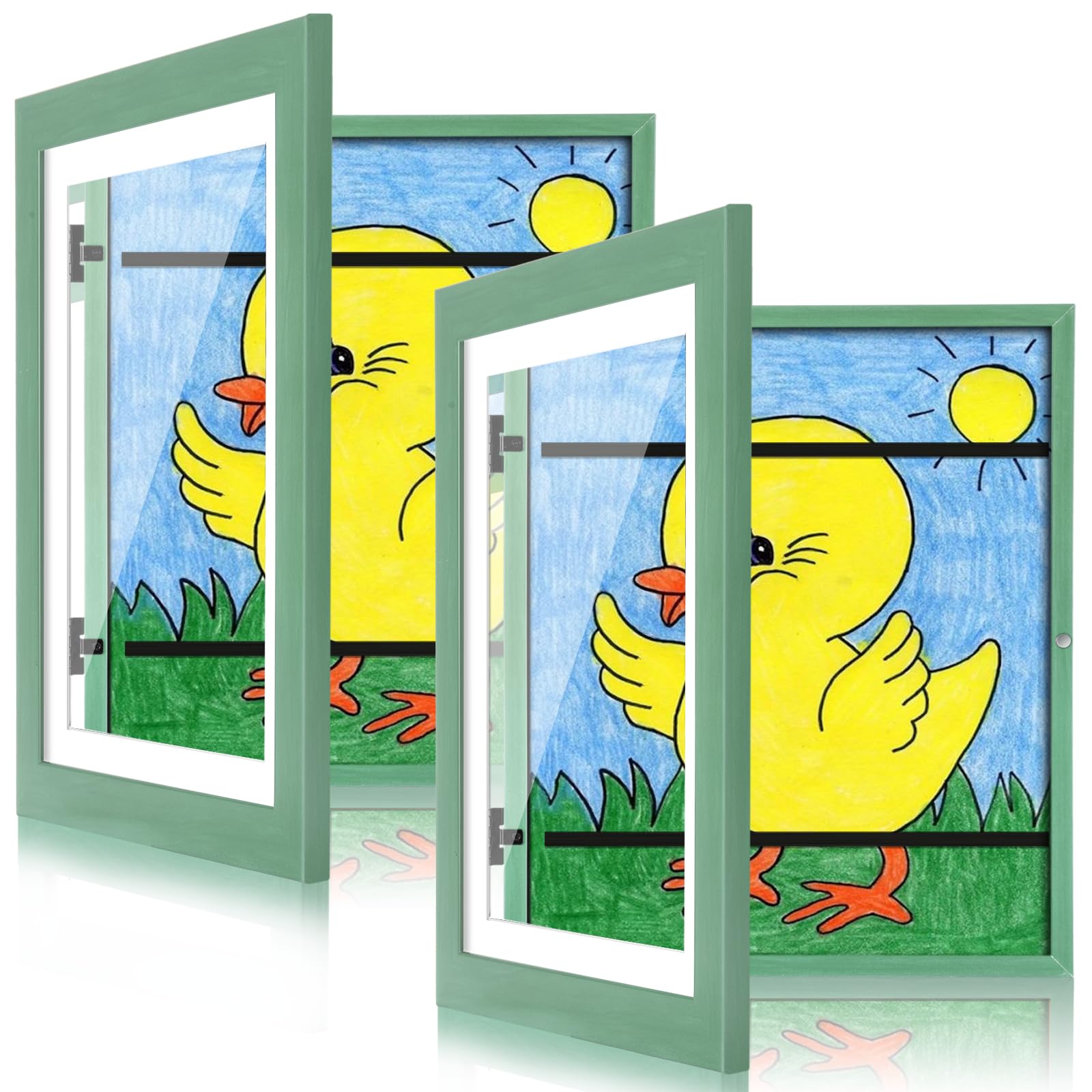 [2 Pack] Kids Art Frames, 10x12.5 Front Opening Kids Artwork Frames Changeable,Olive Green Displays 8.5x11 With Mat and 10x12.5 Without Mat, Holds 50 Pcs, for 3D Picture, Crafts, Children Drawing,