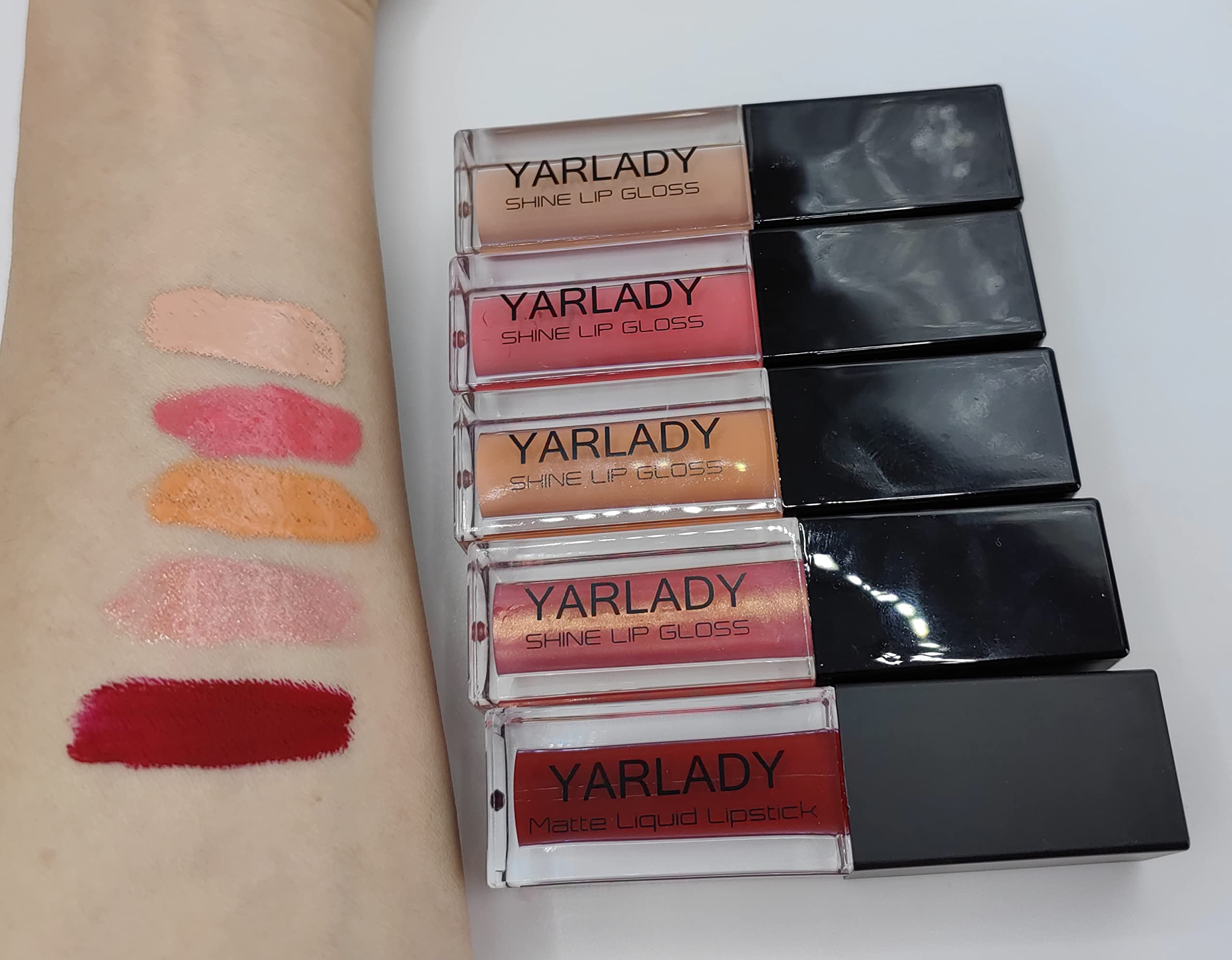 YARLADY 5pcs lip gloss combination set, 4pcs Shiny Lip gloss +1pcs lipstick matte long lasting 24 hours, Lip makeup Gift set