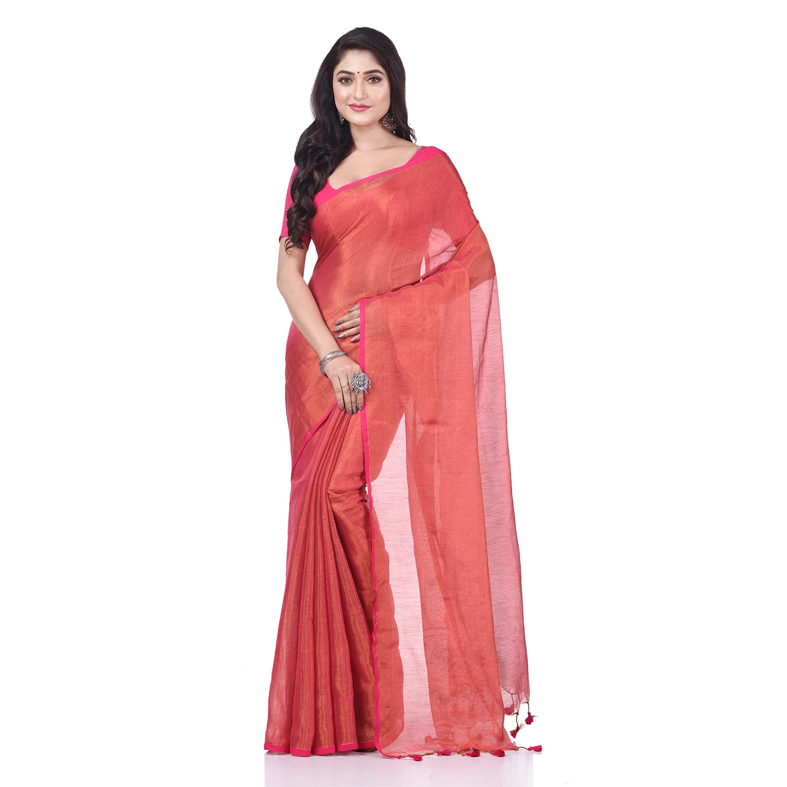 dB DESH BIDESH Women`s Bengal MayurKonthi Color Changer Tissue Pure Handloom Cotton Saree With Blouse Piece Free Size