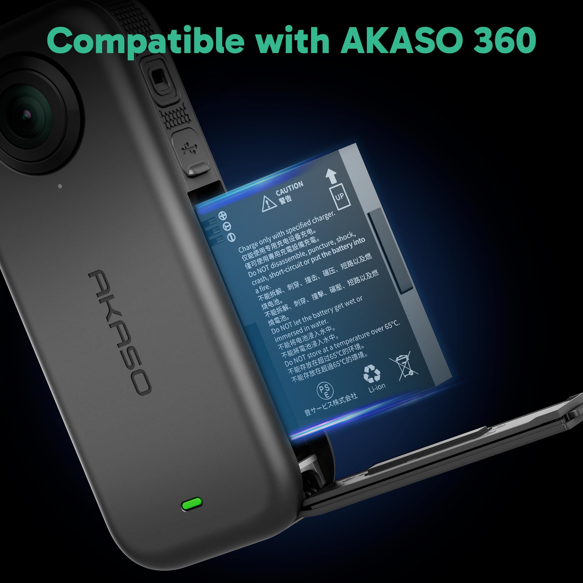 AKASO Batterie et Chargeur pour Caméra Sport AKASO 360, 2 Batteries Rechargeables de 1350mAh avec Boîtier de Charge à 3 Canaux et Emplacements pour Cartes microSD.