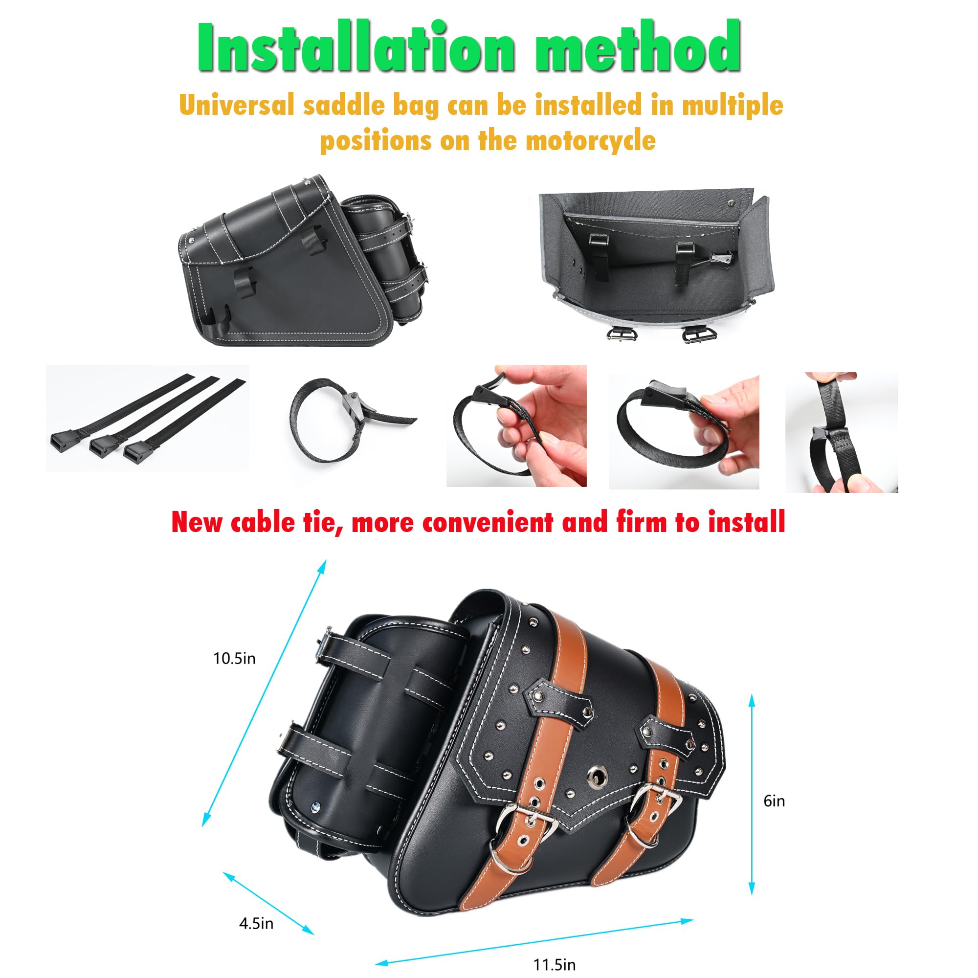 Sacoches de selle de moto | Sacs latéraux en similicuir PVC | Sacs latéraux à bras oscillant imperméables | Sac à outils latéral | Sac à outils de rangement universel pour moto | avec