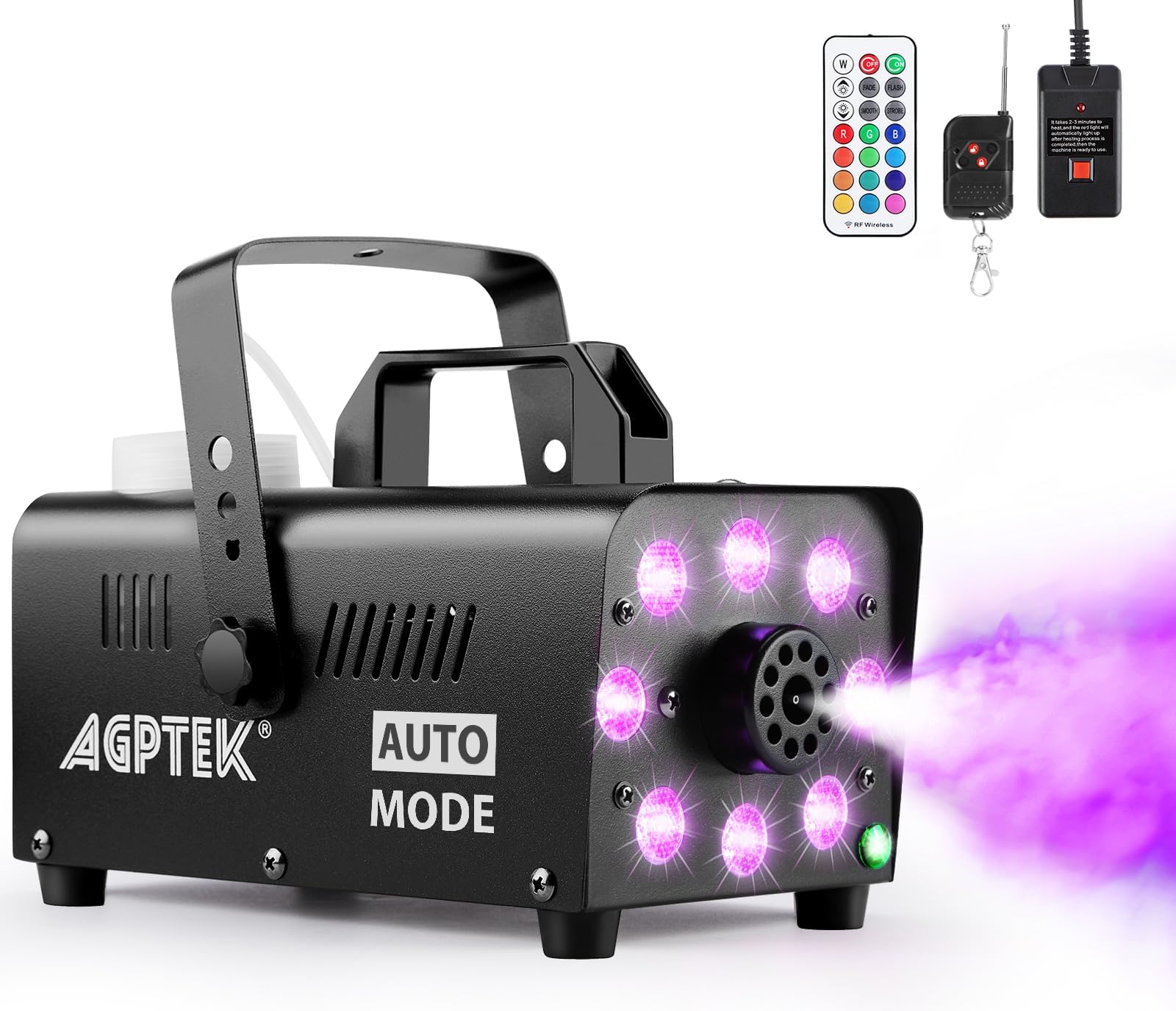 Upgraded Fog Machine, AGPtEK Smoke Machine with 13 Colorful LED Lights and RGB Light Effect, 2000CFM Fog with 2 Wired and Wireless Remote Controls, for Wedding Halloween Christmas Stage Effect