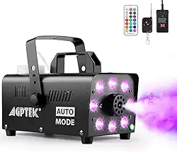 AGPTEK Máquina de fumaça, máquina de neblina com 13 luzes LED coloridas, neblina de 500 W e 2000 CFM com 1 receptor com fio e 2 controles remotos sem fio, perfeita para casamento, Halloween, festa e