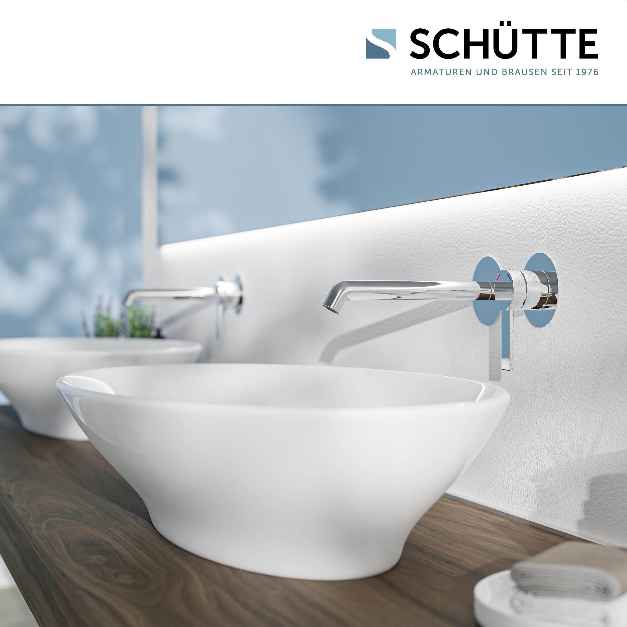 Schütte Los Angeles Waschtischarmatur für Wandmontage, Eleganter Wasserhahn fürs Badezimmer, Mischbatterie Bad für Unterputz-Montage, Badarmatur Wandanschluss, Chrom, 33160