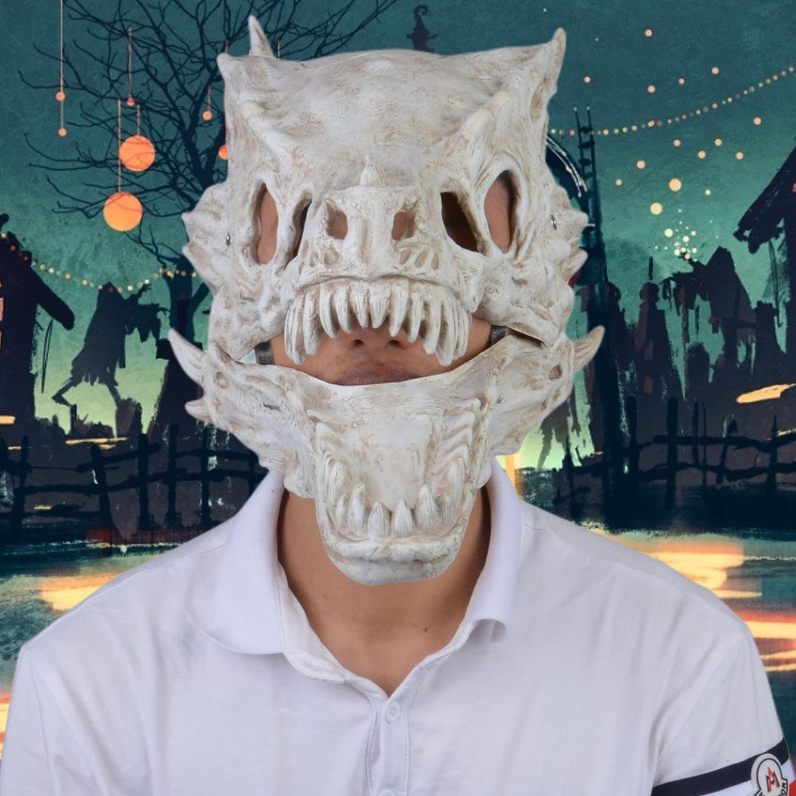 Bexdug Couvre-Visage Dragon Latex | Tête Mort Pleine Mâchoire Dragon Réaliste | Crâne Dinosaure Effrayant Squelette Couvre-Chef Halloween Favors