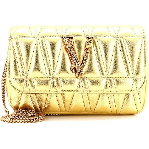 Versace, Pre-Loved Virtus Chain Flap Shoulder Bag Quilted Leather Mini, Gold