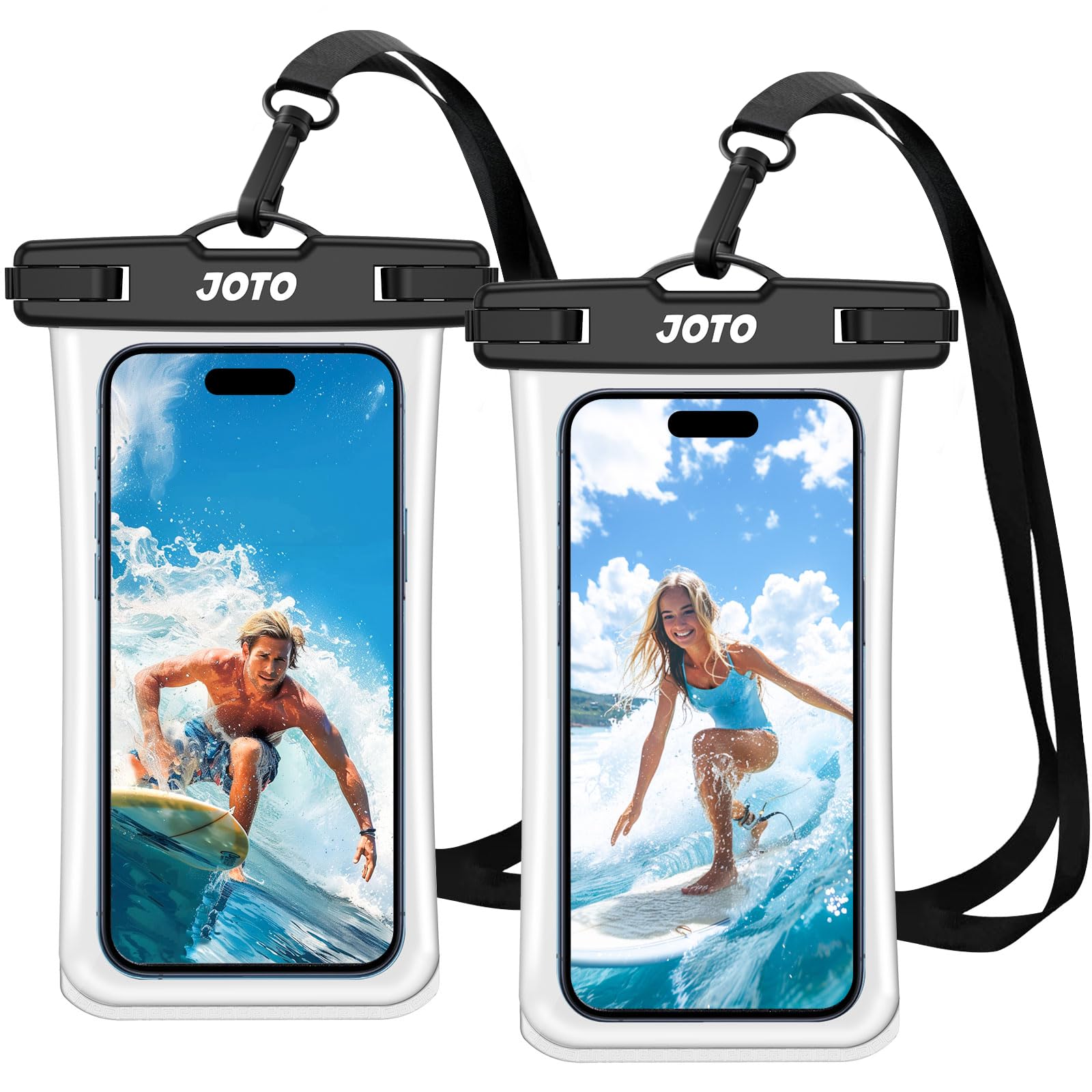 JOTO Waterproof Case for Smartphones, IPX8 Certified, Compatible with iPhone 16/15/14/13/12, Pro Max, Galaxy S24/S23, Ultra Pixel 8 Pro, Up to 7 inches, Fingerprint Authentication, Bath, Beach, Pool, Fishing, Outdoor, Neck - 2 Black