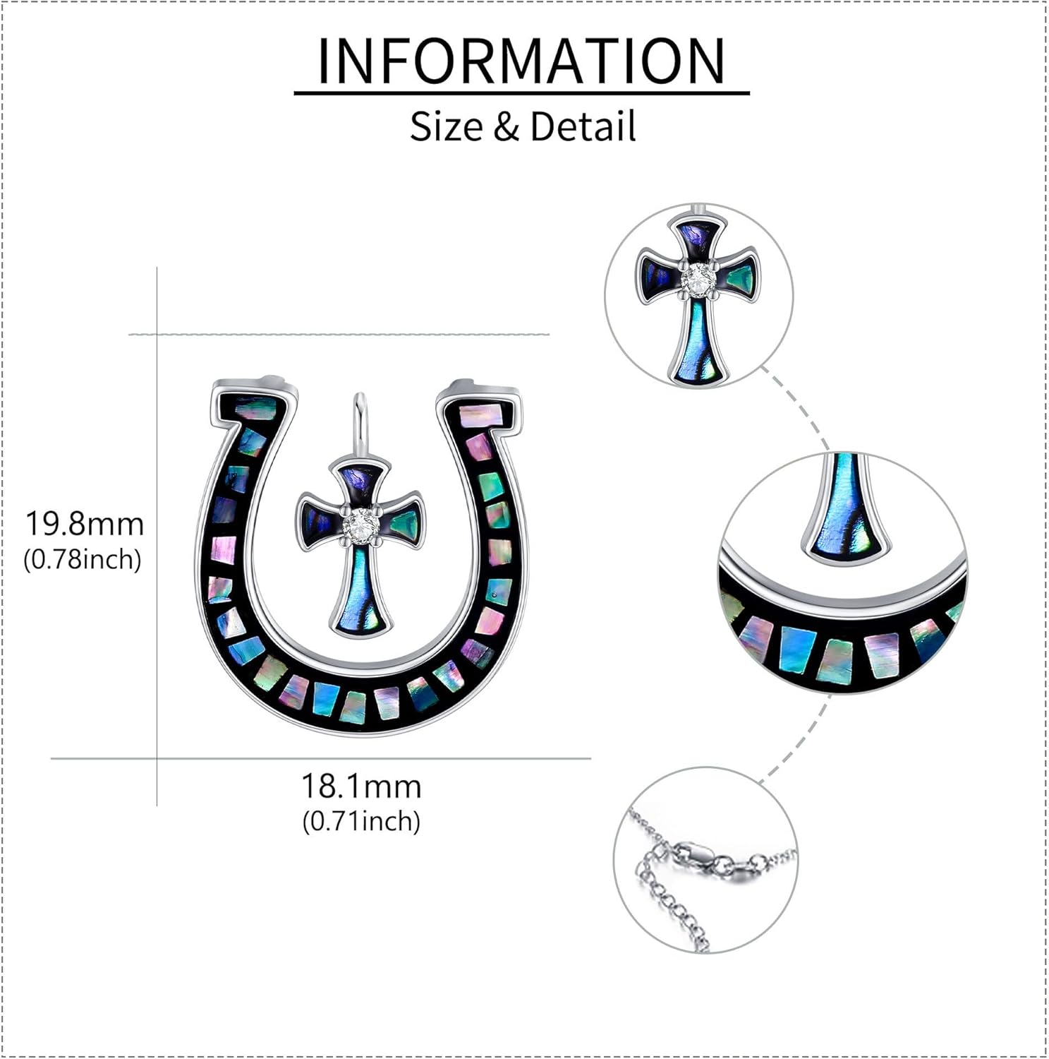 Horseshoe Necklace S925 Sterling Silver Horse Shoe Necklaces Abalone Horseshoe Cross Pendant Necklaces Lucky Horseshoe Horse Jewelry Gifts For Women Female Lover - Image 4