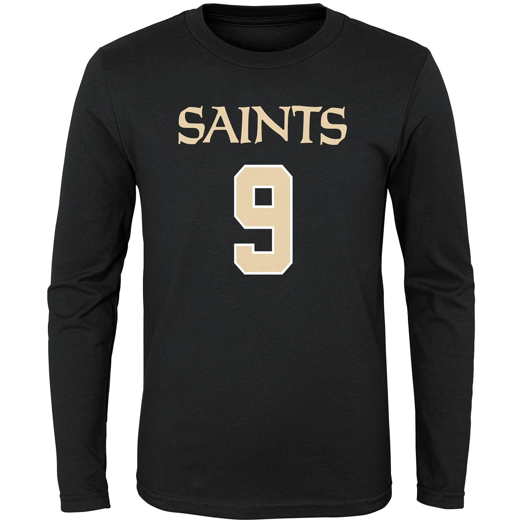 NFL Youth Team Color Mainliner Player Name and Number Long Sleeve Jersey T-Shirt (Medium 10/12, Drew Brees New Orleans Saints Black)