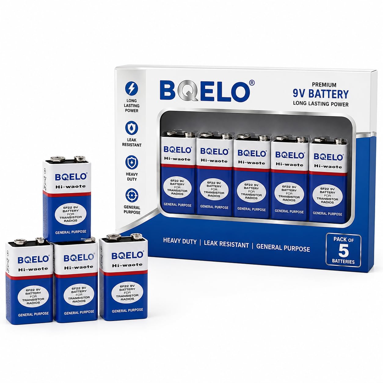 9V Battery Pack of 5 | Heavy Duty Long Lasting 6F22 9 Volt Batteries | Leak Resistant High Performance Battery for Smoke Detector, Multimeter, Microphone, Toys & Electronics-picture-23