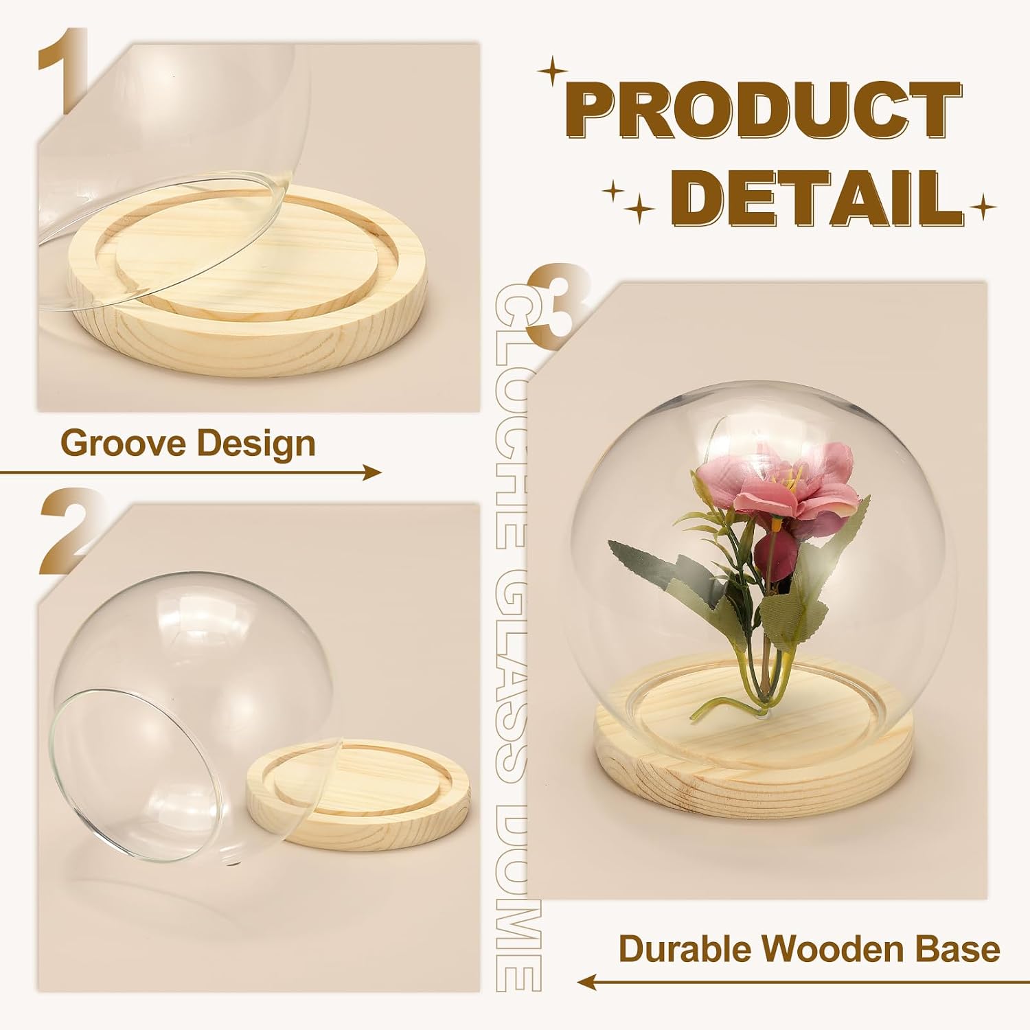uxcell Round Cloche Glass Dome, 5.9" x 4.7" Decorative Glass Display Bell Jar, Glass Dome Cloche with Wooden Base for DIY Flower Craft, Collectibles Specimens Plants Dustproof