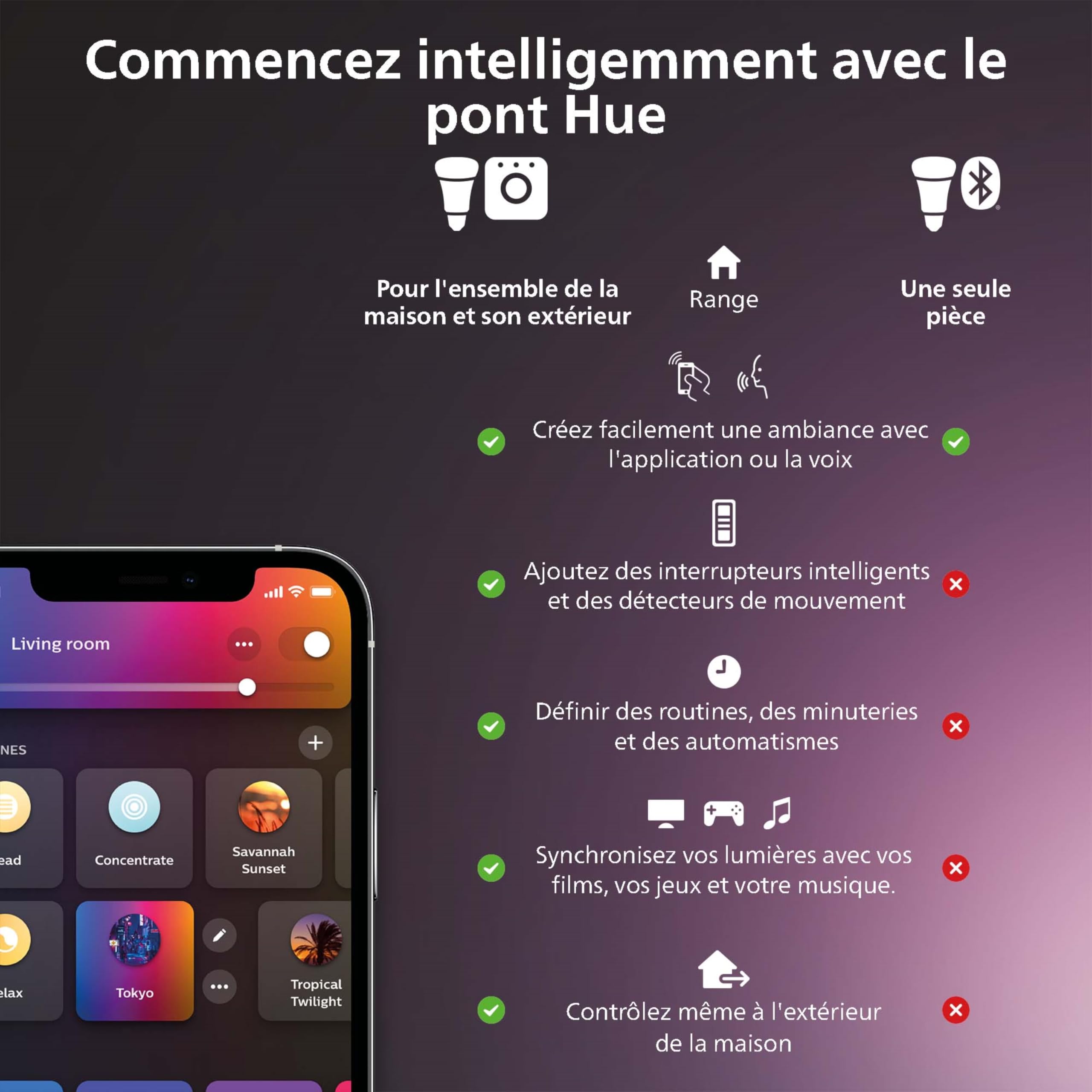 Philips Hue White and Color Ambiance Gradient Signe Noir Lampe sur pied Bluetooth Compatible Alexa Google Assistant Apple Homekit