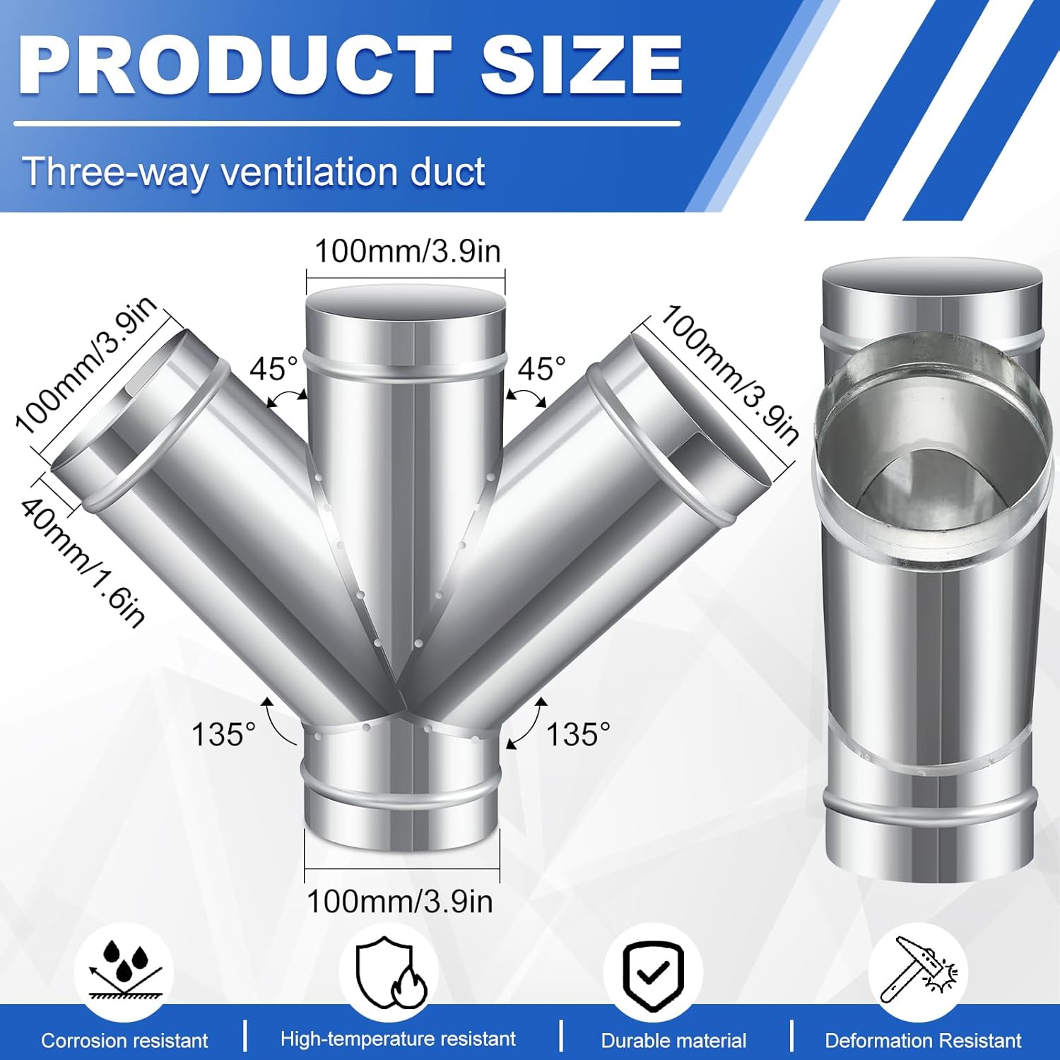 4 Inch Dust Collection Fitting Galvanized Steel W Shape Duct Splitter Metal 4 Way Fitting Adapter Vent Connector for Exhaust Fan House Dryer Vent Ducting Adapter Duct Hose Dryer Connector