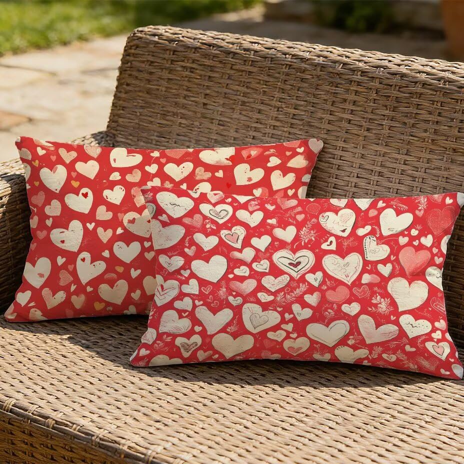 Housse de coussin de jardin rouge amour 50x70 cm pour une ambiance extérieure chaleureuse