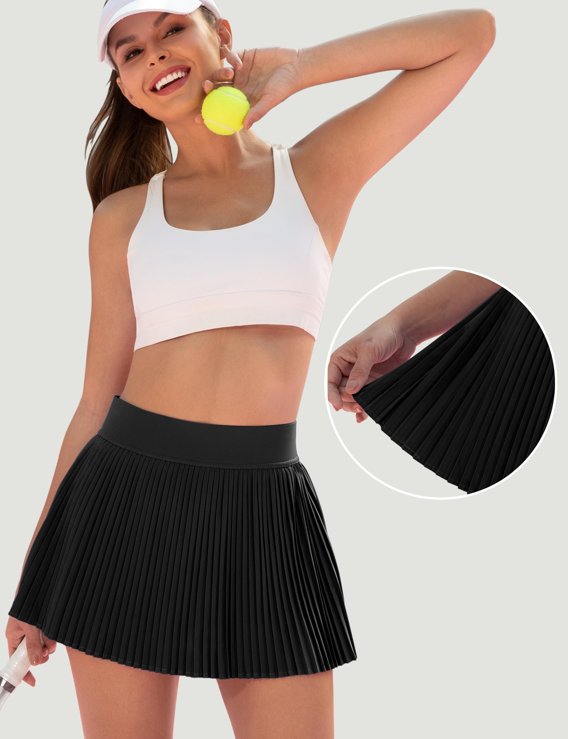 Desol Falda de tenis plisada con pantalón, falda para mujer, con 2 bolsillos, cintura alta, falda plisada, falda deportiva, falda de golf, mini falda para mujer, para entrenamiento al aire libre