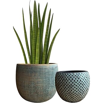 Olly & Rose Blumentopf-Set Keramik Gr n/Gold 2 17 und 14 cm Blaugr n/goldfarben
