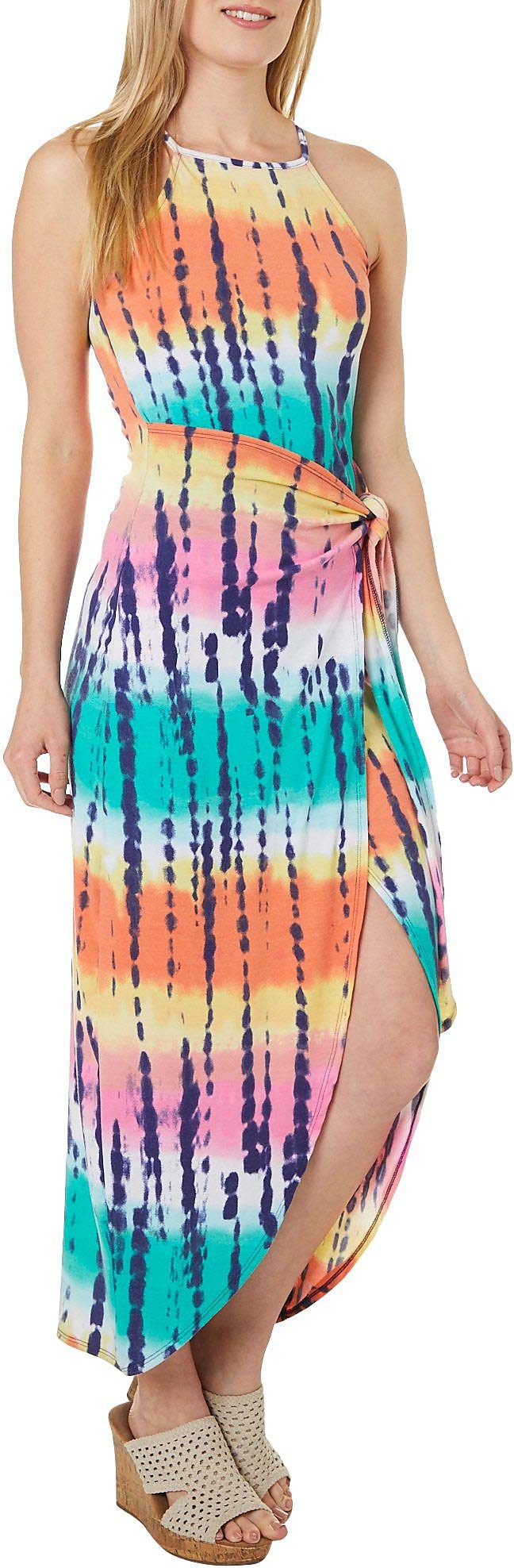 chinese dress ladies Derek Heart Junior's Strappy Maxi Dress with Side Suits and Solid Waist  Tie, Blue Depth, L at Amazon Women's Clothing store