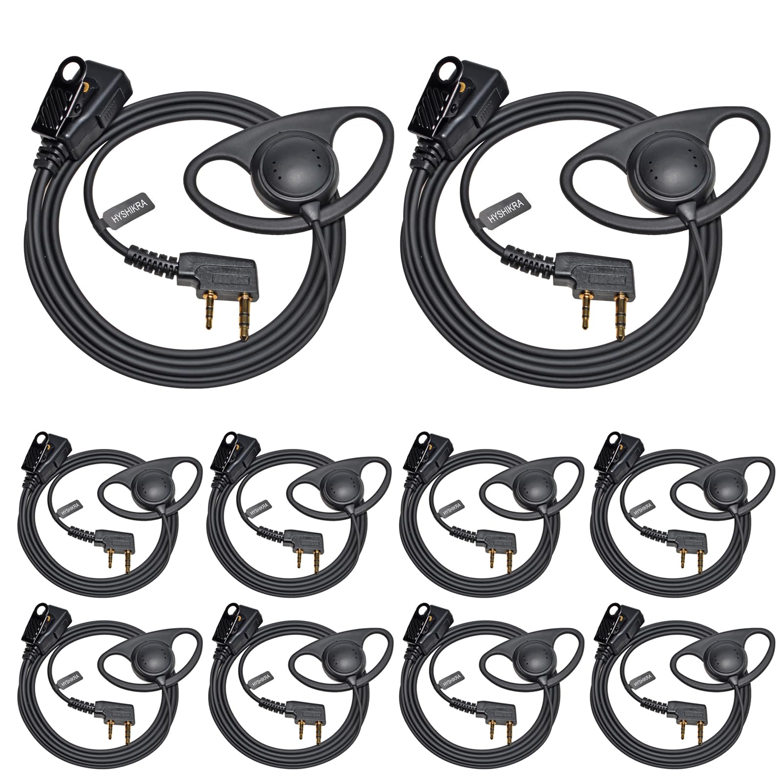 Słuchawki Walkie Talkie z mikrofonem, 2-pinowy zestaw słuchawkowy z PTT, kompatybilne z Kenwood eSnic Retevis Baofeng UV-5R Radio Ear Piece dla ochroniarza (kształt D, 10 sztuk)