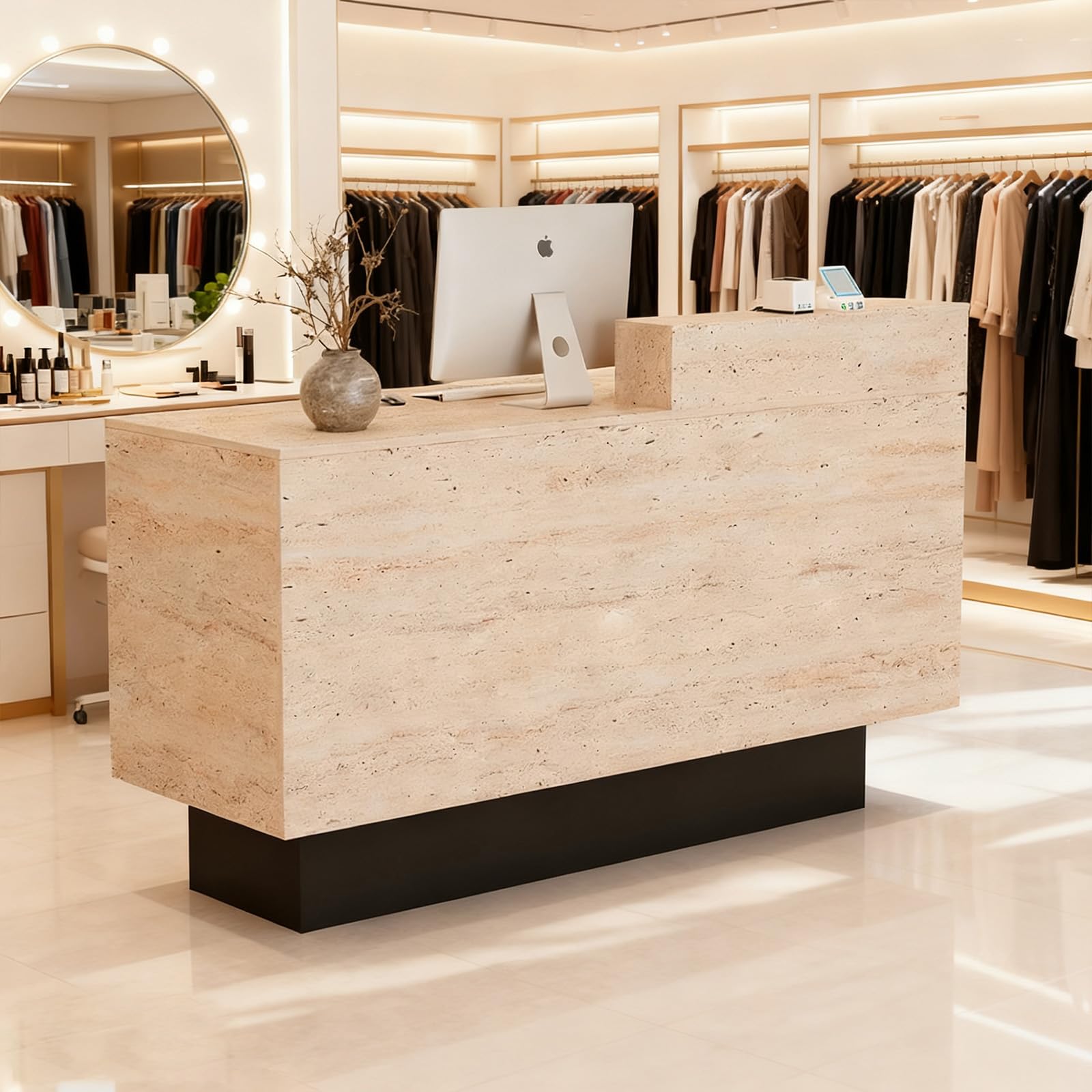 Front Reception Desk with Counter - Wood Modern with Storage Drawer for Salon Retail Office Checkout Barber Counter Table Mostrador para Negocio,Stone