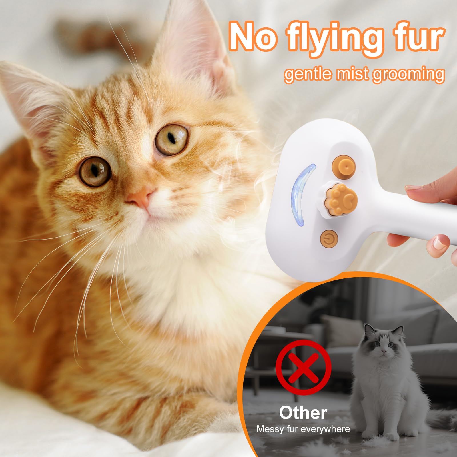 Spazzola a vapore per cani e gatti - Pettine per la rimozione dei peli degli animali domestici 3 in 1 - Spazzola per la pulizia e lo spargimento di vapore - Spazzola ad acqua per animali domestici a