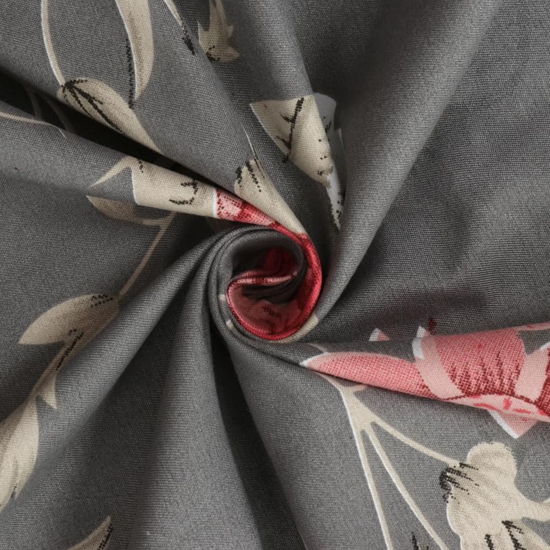 Image of NHD HOME Cotton 220 TC Super King Size Bedsheet Floral Print 108 X 108 Inch Size with 2 Pillow Cover, 275 X 275 Cm Super King Size (9 Ft by 9 Ft) (Dark Grey Pink)