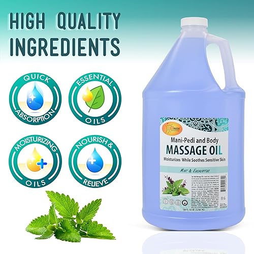 Miniatura 4 de SPA REDI - Aceite de masaje, eucalipto de menta, 128 onzas - Pedicura profesional, manicura, terapia de masaje corporal, hecho con aceite de