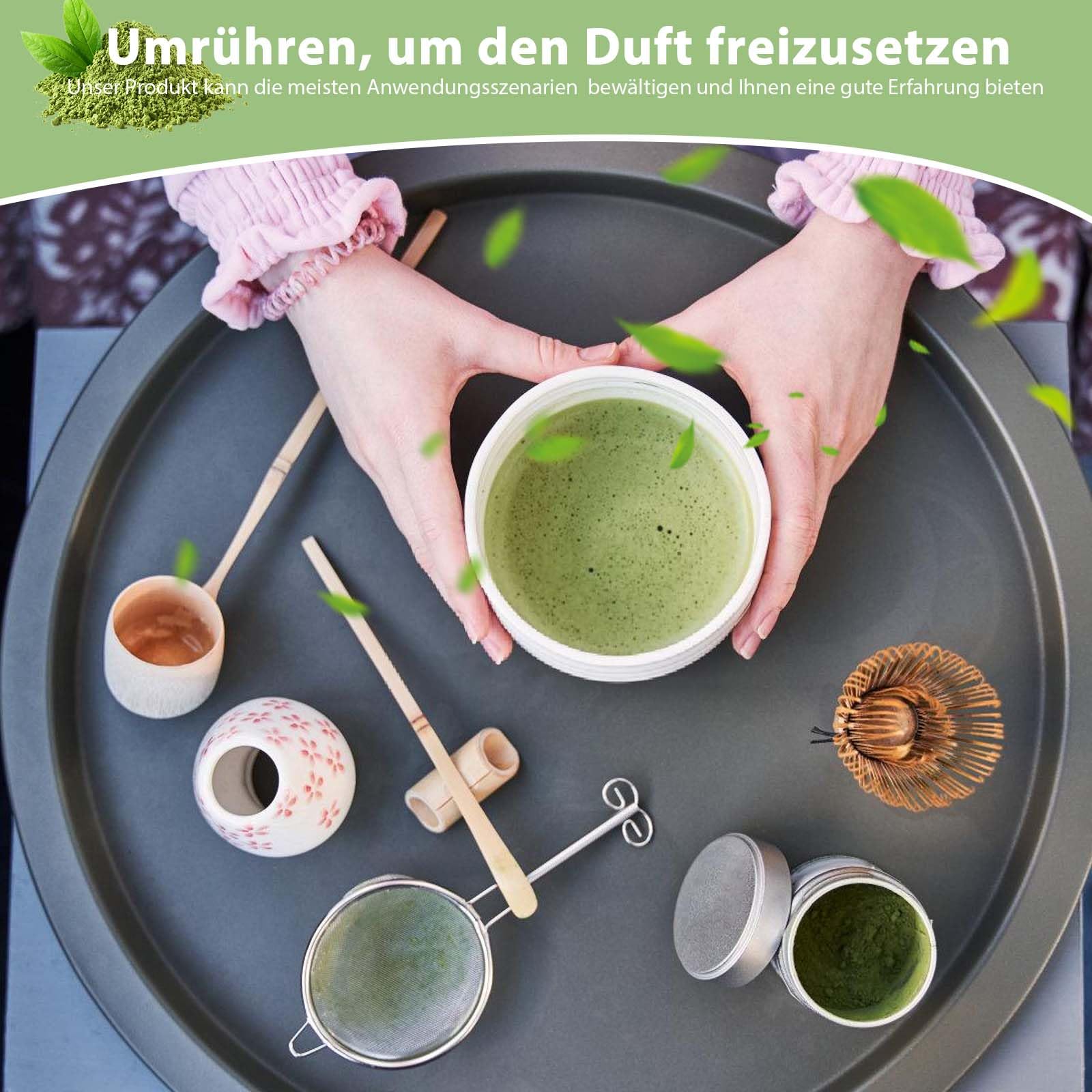 Molbory Set per Matcha – Ciotola e supporto per frusta in ceramica – Scopa e 2 cucchiai di bambù – per la cerimonia – Ciano