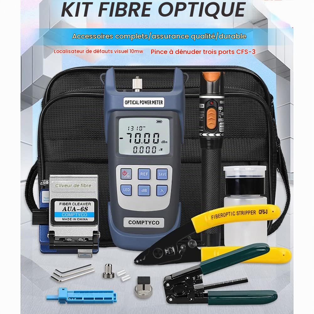 Kit D'Outils à Fibre Optique FTTH avec Couperet à Fibre -70- + 10DBm Compteur de Puissance Optique Localisateur de DéFaut Visuel 10Mw