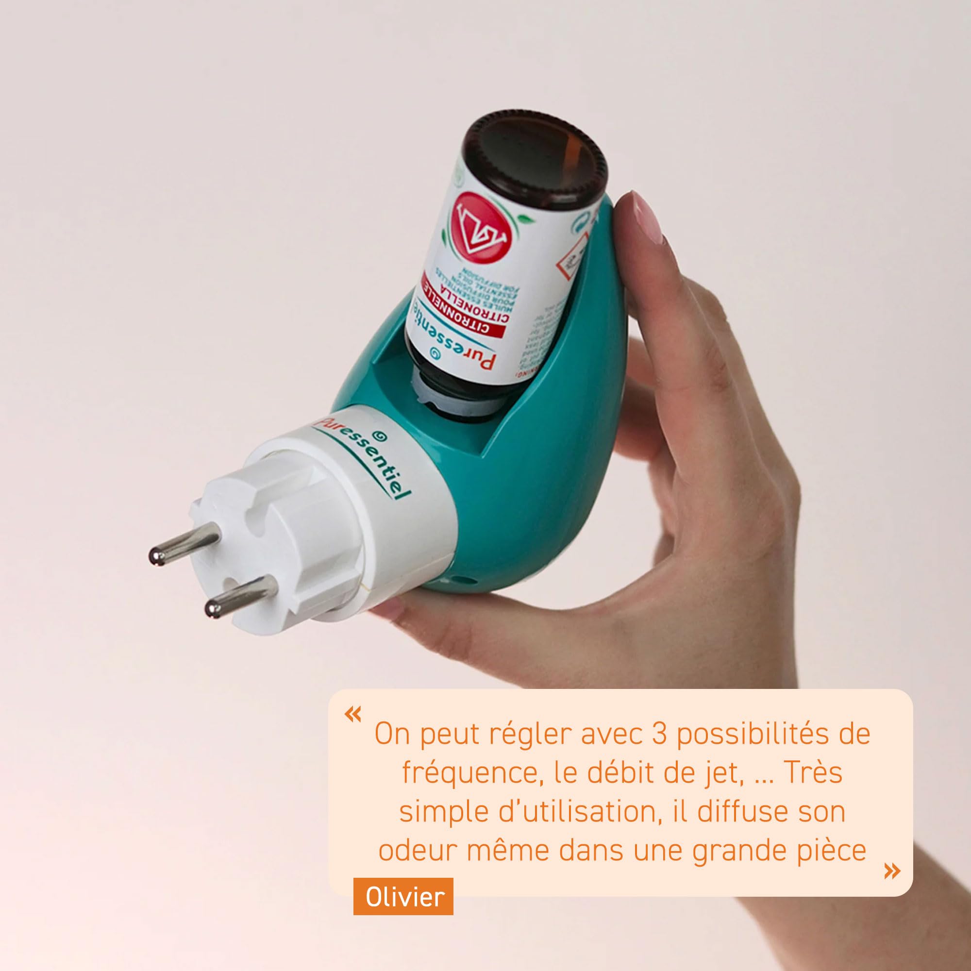 Puressentiel - Diffuseur d'huiles essentielles à ultrasons - Clip et diffuseur - Diffuseur d'aromathérapie Rotatif et à poignée silencieuse - sans Eau, LED,Blanc et Bleu