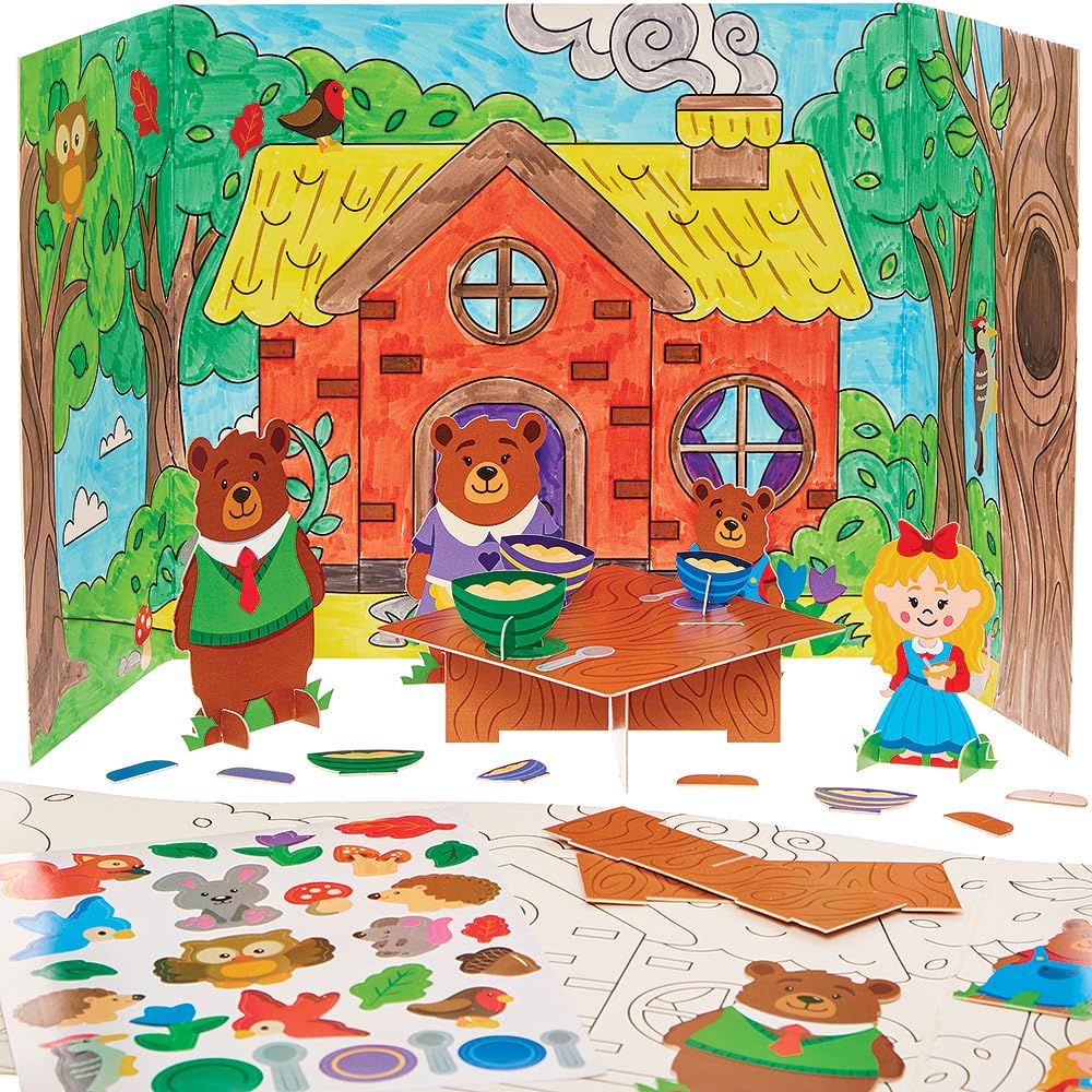 Baker Ross FN185 Goldie Locks and the Three Bears Cottage - Pack de 2, Manualidades para colorear, Manualidades de cuentos de hadas