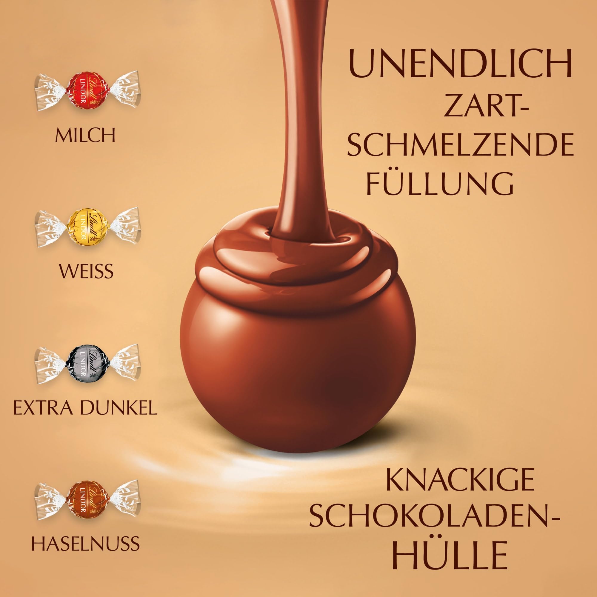 Lindt LINDOR Czekolada 250 g kulki z nadzieniem mleczna, 45%, biała, solony karmel, orzech laskowy