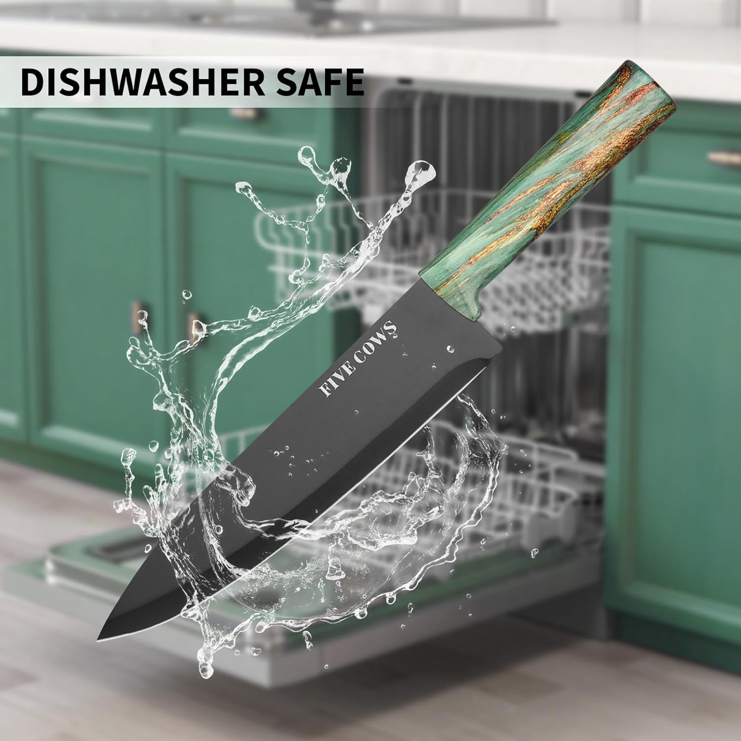 16-Piece Kitchen Knife Block Set with Cutting Board - German Stainless Steel Knives, Built-In Sharpener, Dishwasher Safe, Anti-Slip Handle - All-in-One Cutlery Set for Home/Kitchen (Cyan)