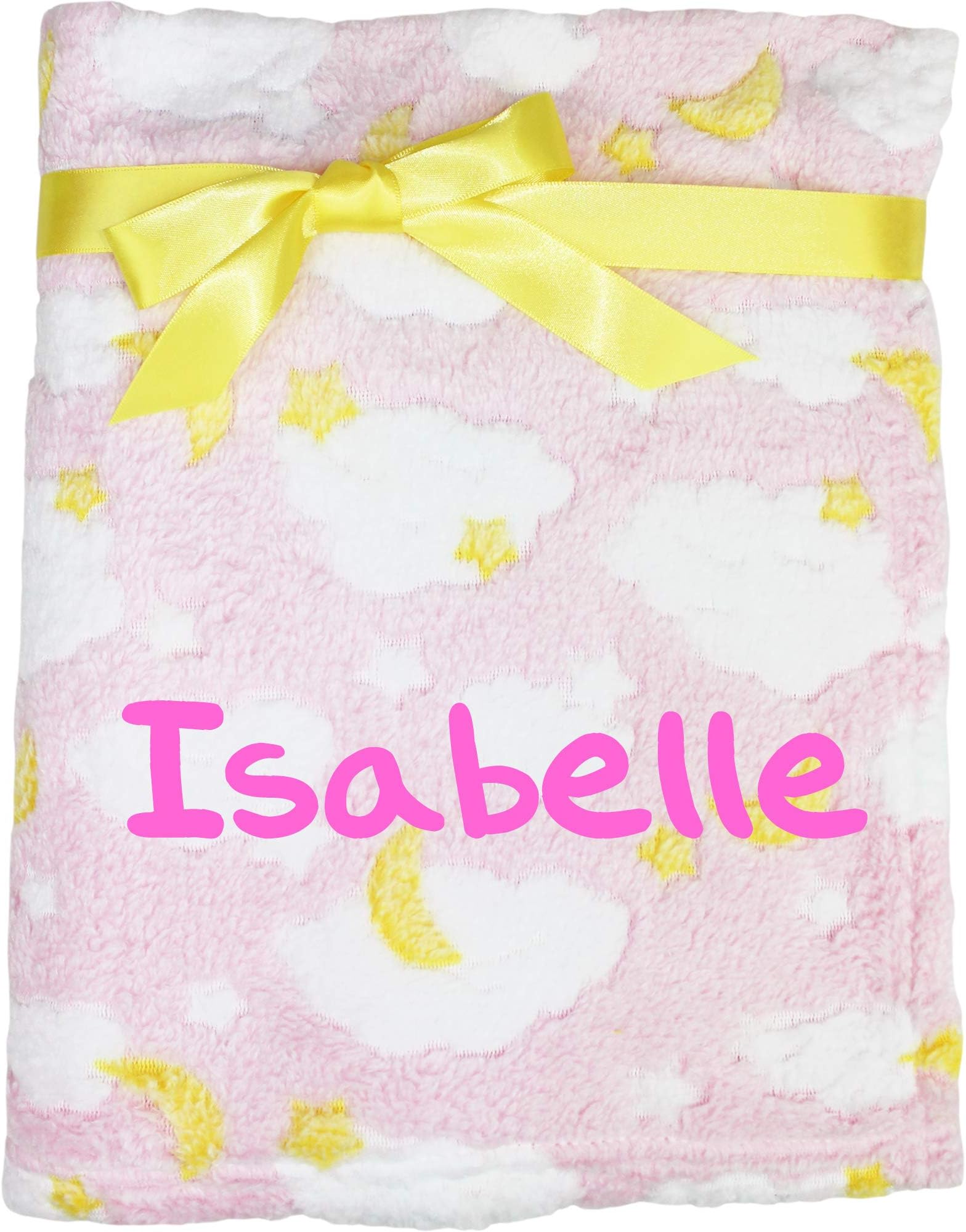 TeddyTs Personalised Fluffy Stars Pink Embroidered Baby Blanket (Pink Clouds)