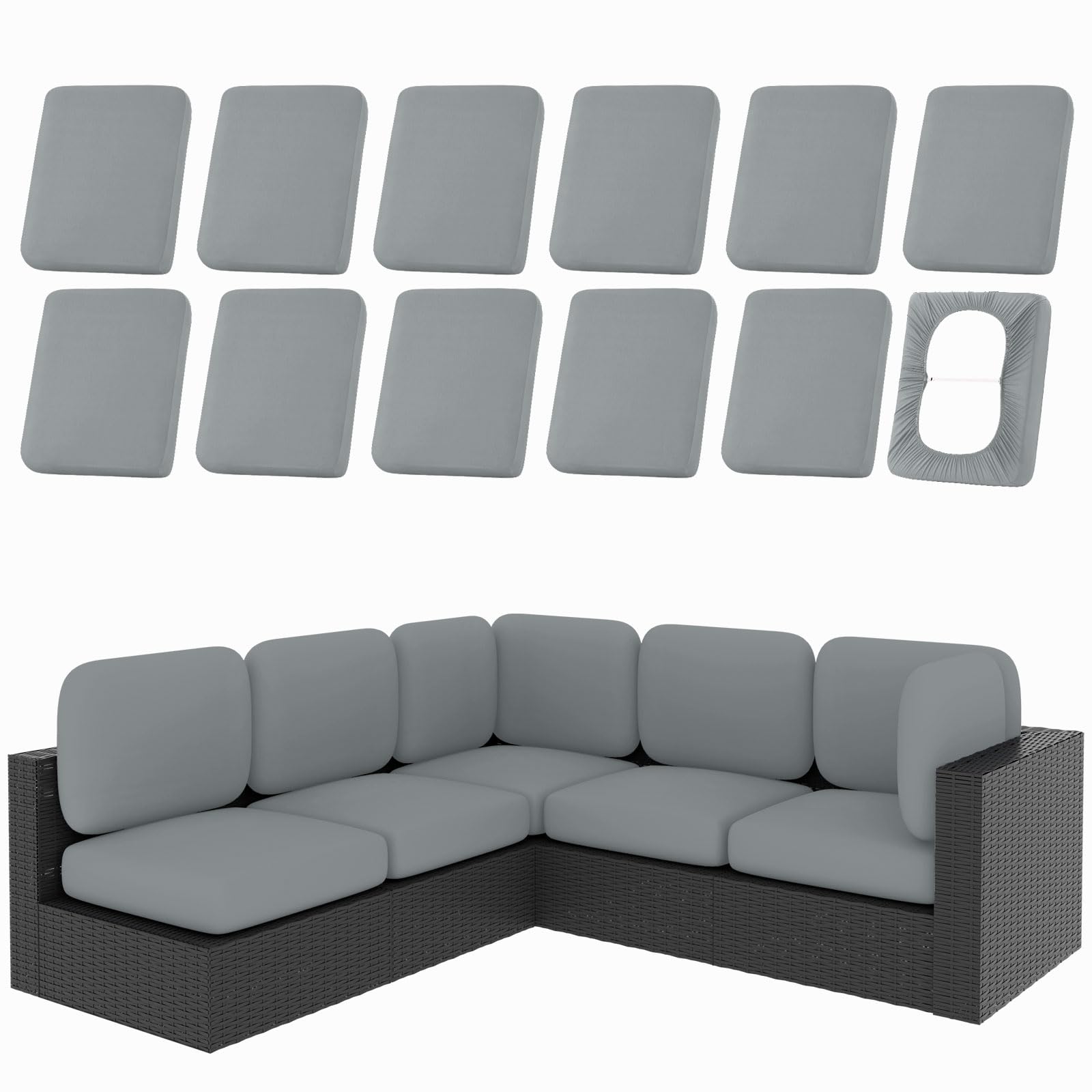 Photo 1 of hyha 12Pcs Patio Cushion Covers, Stretch Outdoor Couch Cushion Covers Replacement, Washable Outdoor Chair/Sofa Slipcovers for Patio Furniture Cushions Protector with Elastic Bottom(Gray,Cover Only)