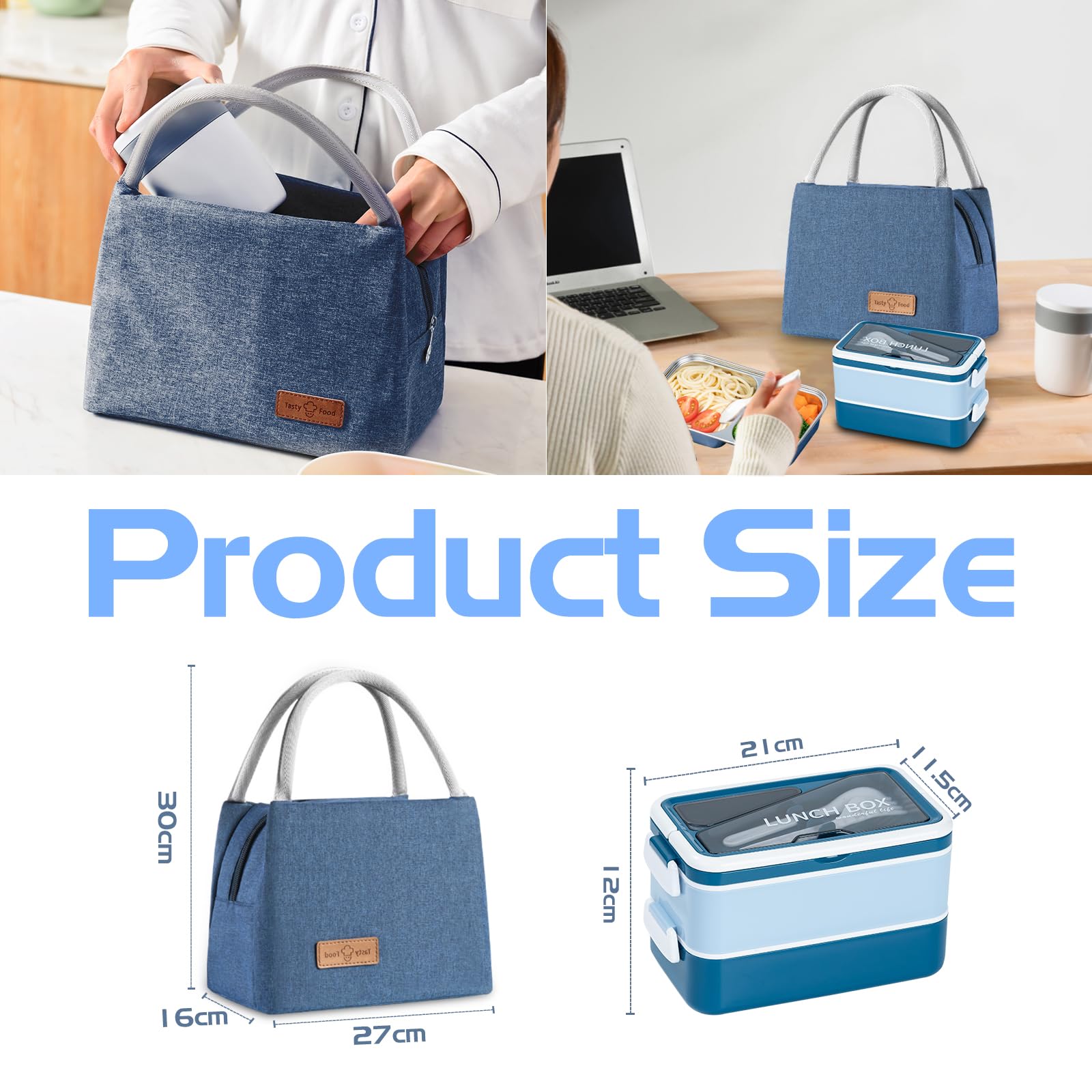 Resszo Bento Lunch Box Kit, 1600 ML Boîte à Déjeuner Avec Couverts, Anti-Fuite Bento Box Pour Pique Nique Travail Gouter Boite A Lunch Micro Ondes